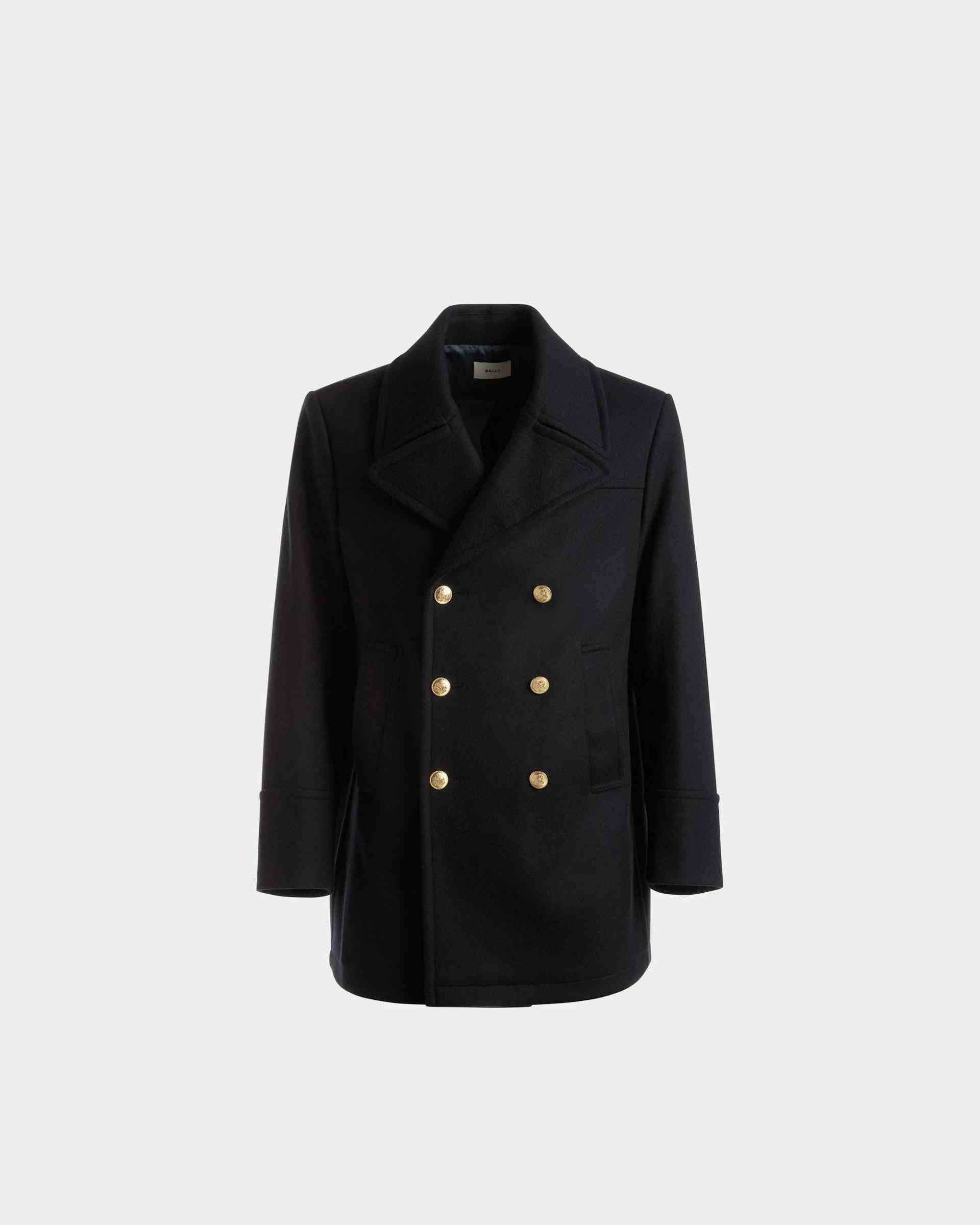 Double Breasted Coat In Navy Wool Mix - Men's - Bally