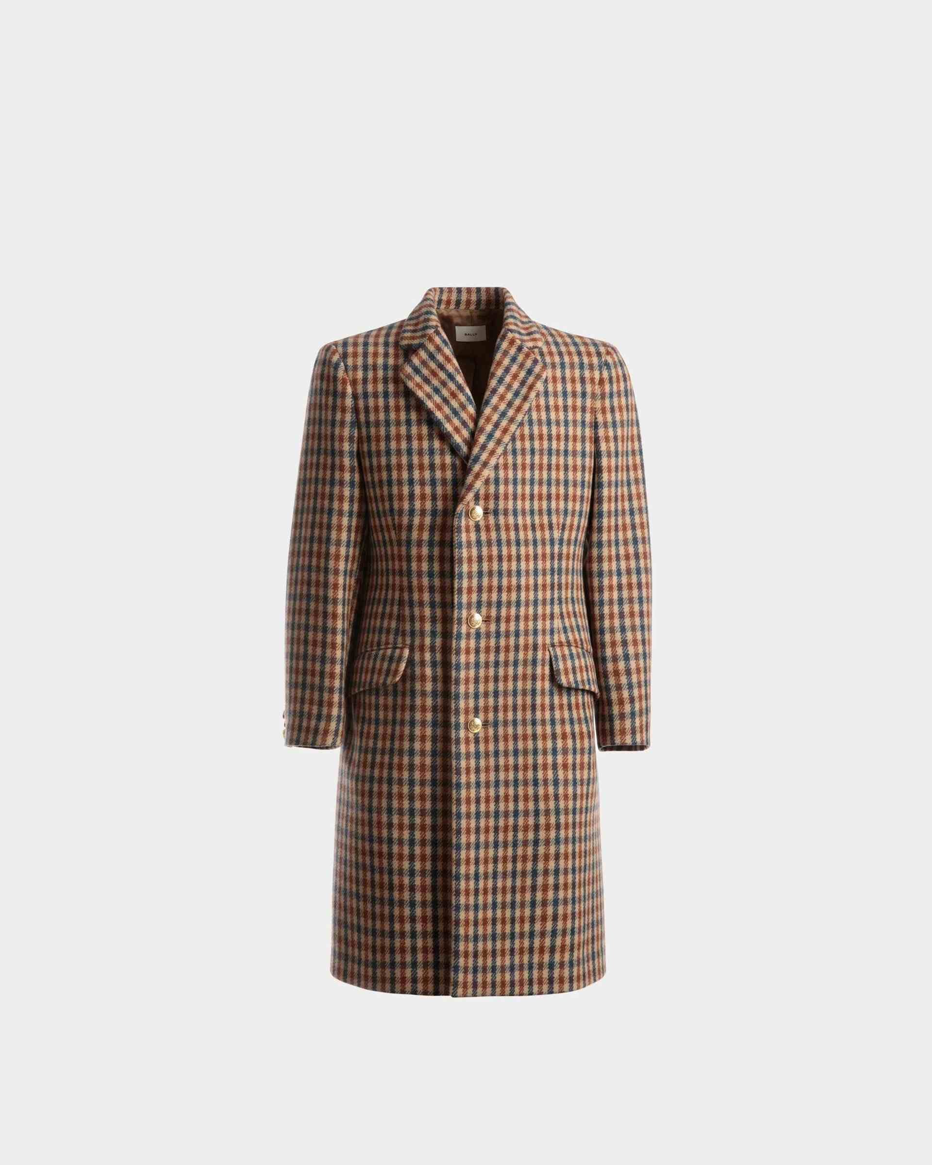 Checked Coat In Brown Wool Mix - Men's - Bally