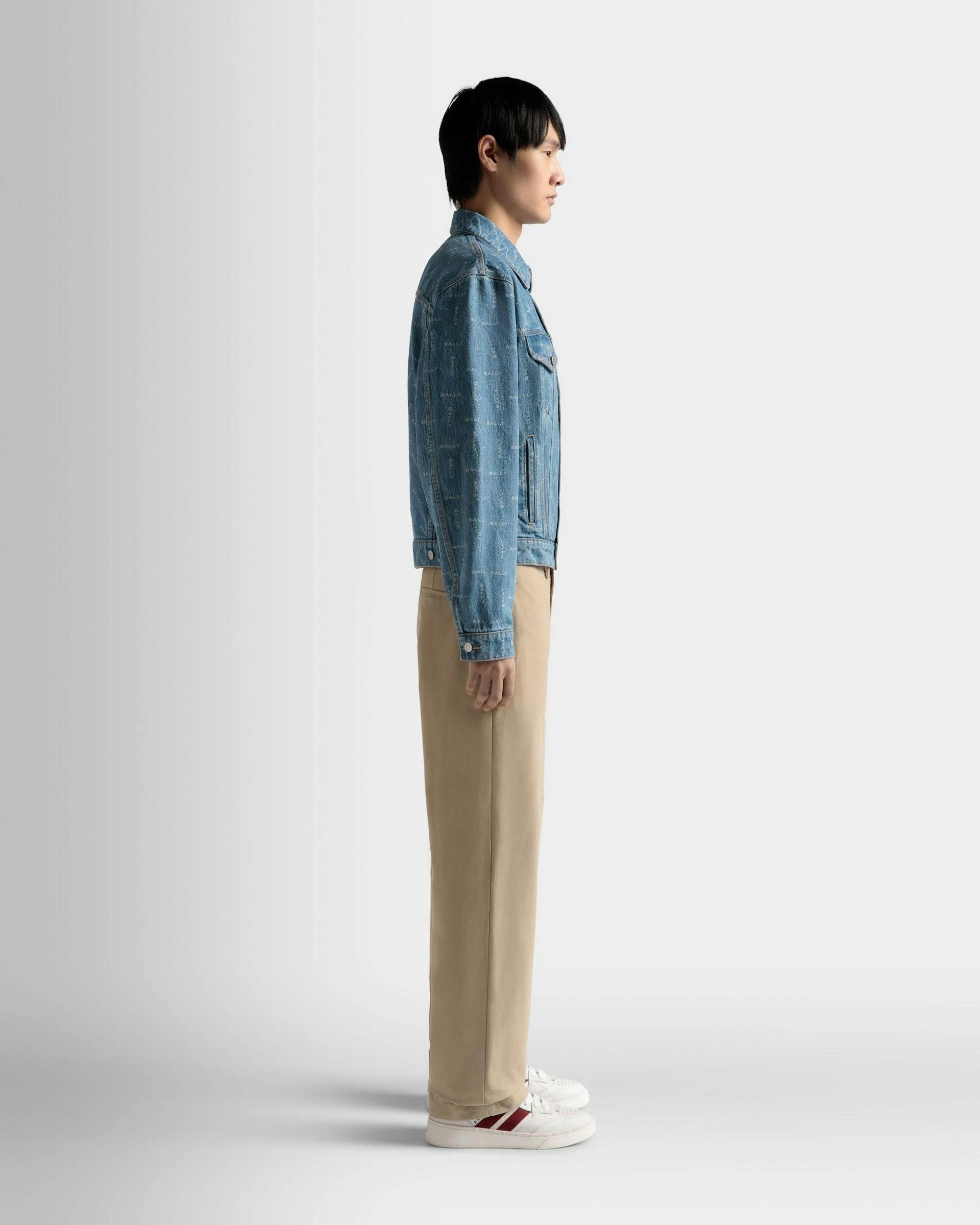 Men's Denim Jacket In Light Blue Cotton | Bally | On Model 3/4 Front