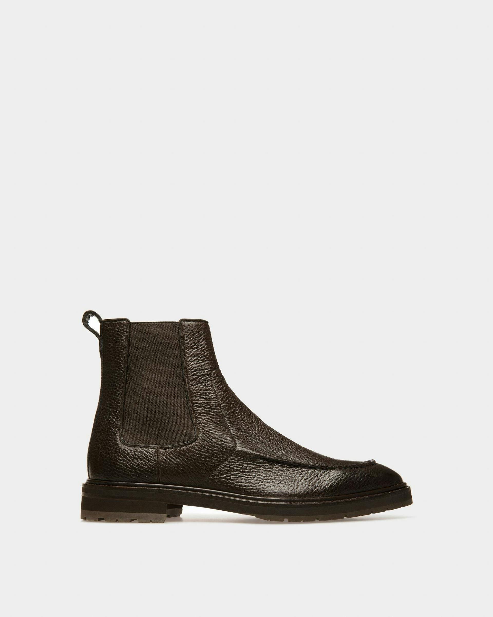 Mirno Leather Booties In Ebony Brown - Men's - Bally - 01