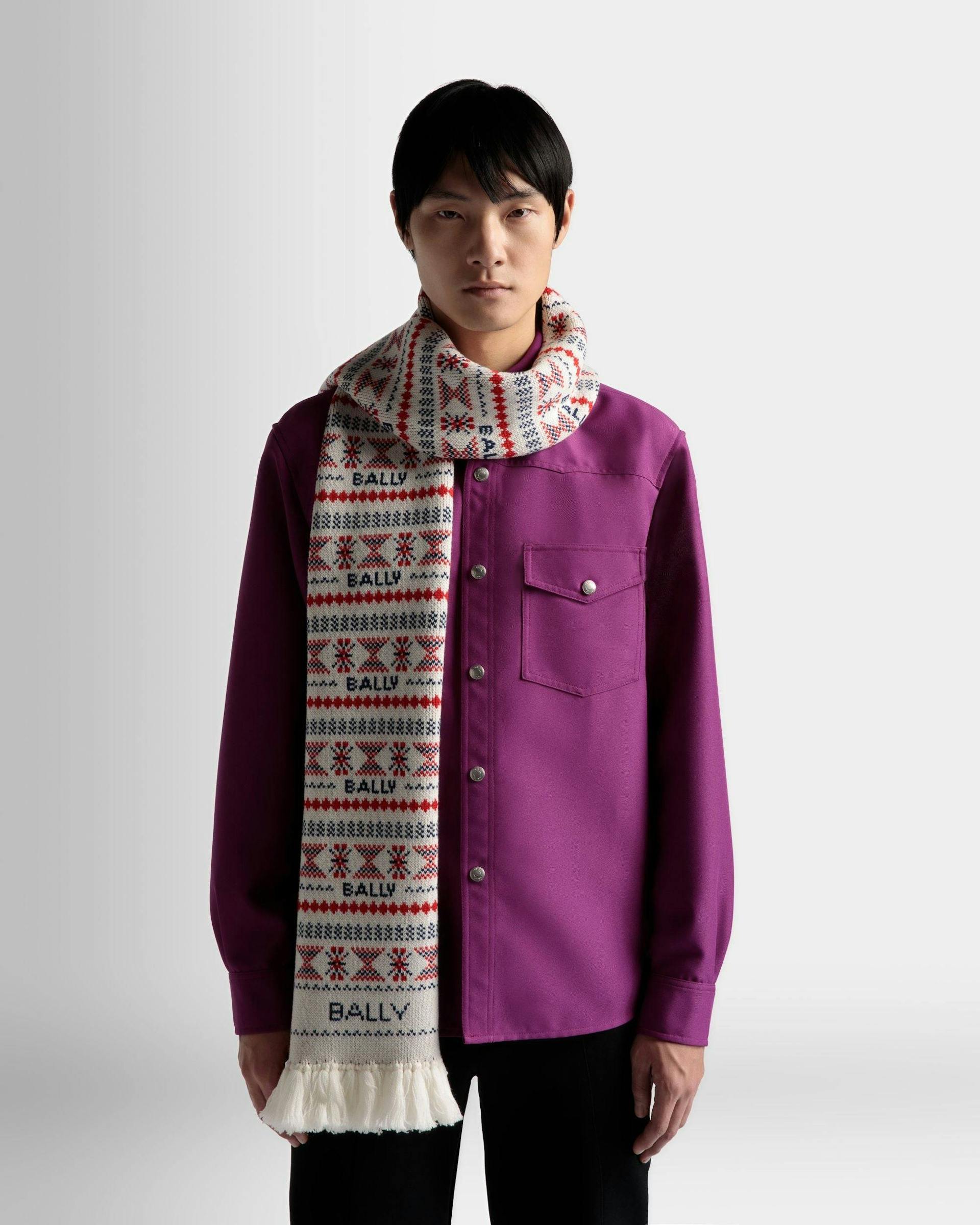 Men's Mountain Multicolor Scarf In Wool | Bally | On Model Front