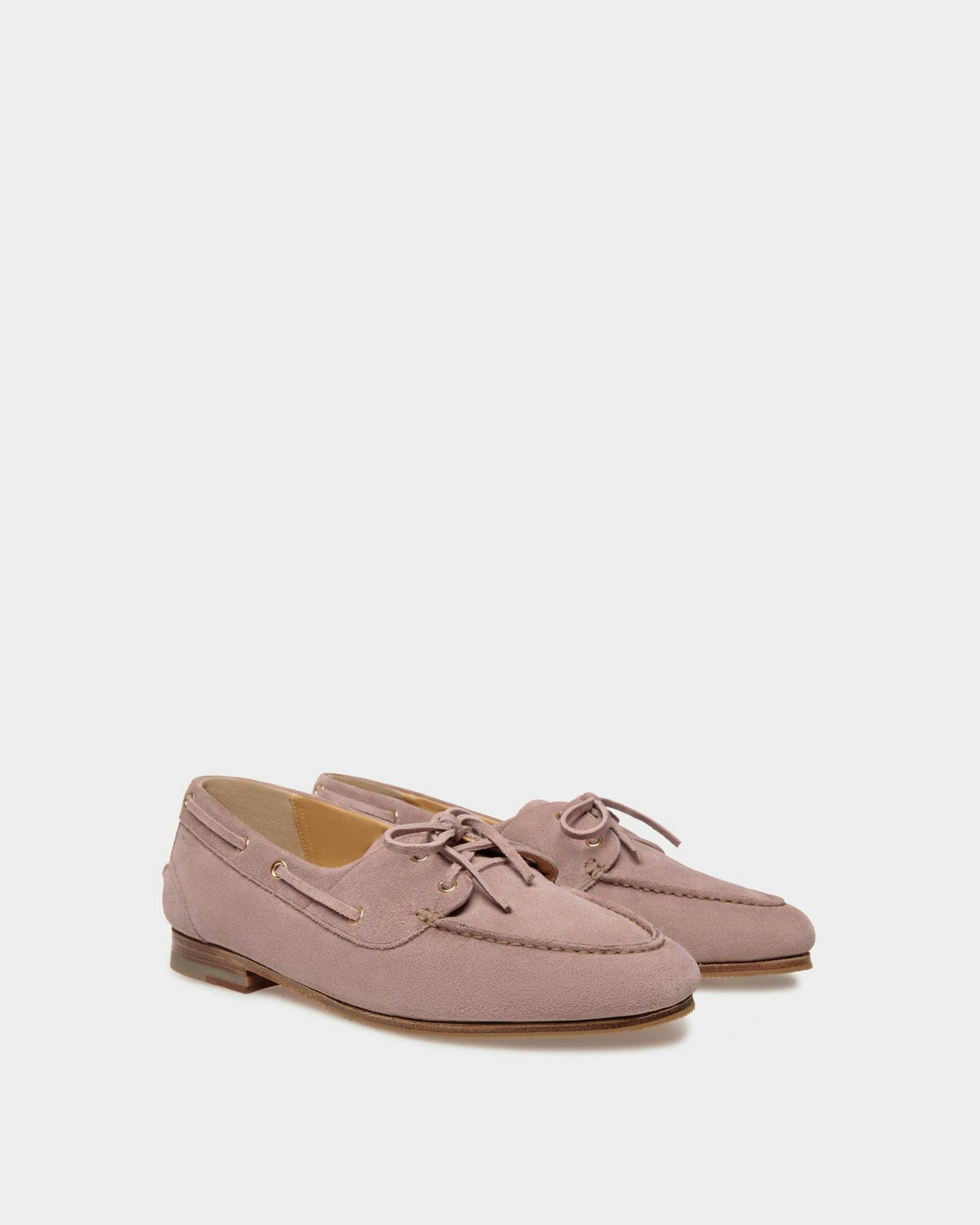 Men's Plume Moccasin in Light Mauve Suede | Bally | Still Life 3/4 Front