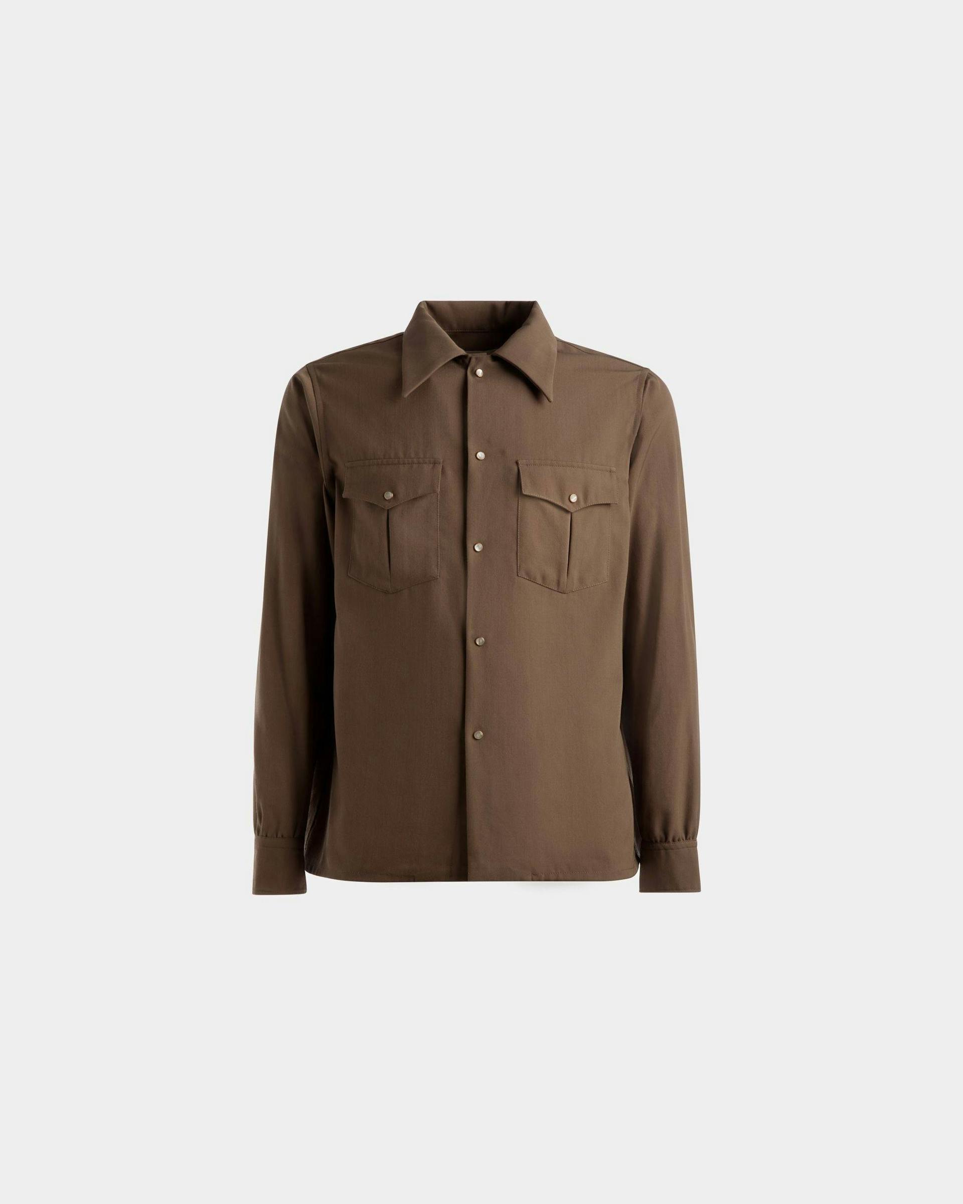 Pointed Collar Shirt In Sepia Wool Mix - Men's - Bally - 01