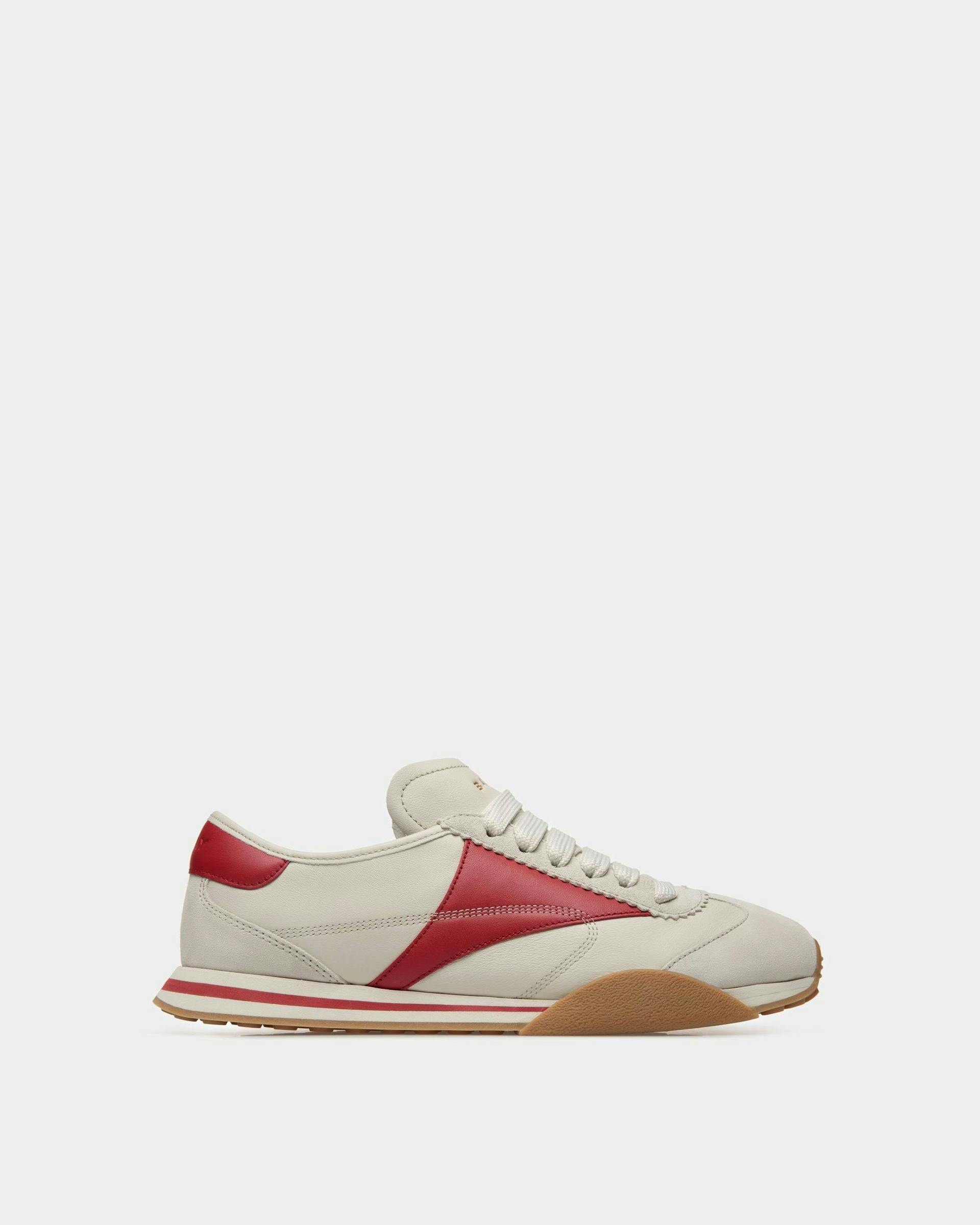 Sussex Sneakers In Dusty White And Deep Ruby Leather - Men's - Bally - 01