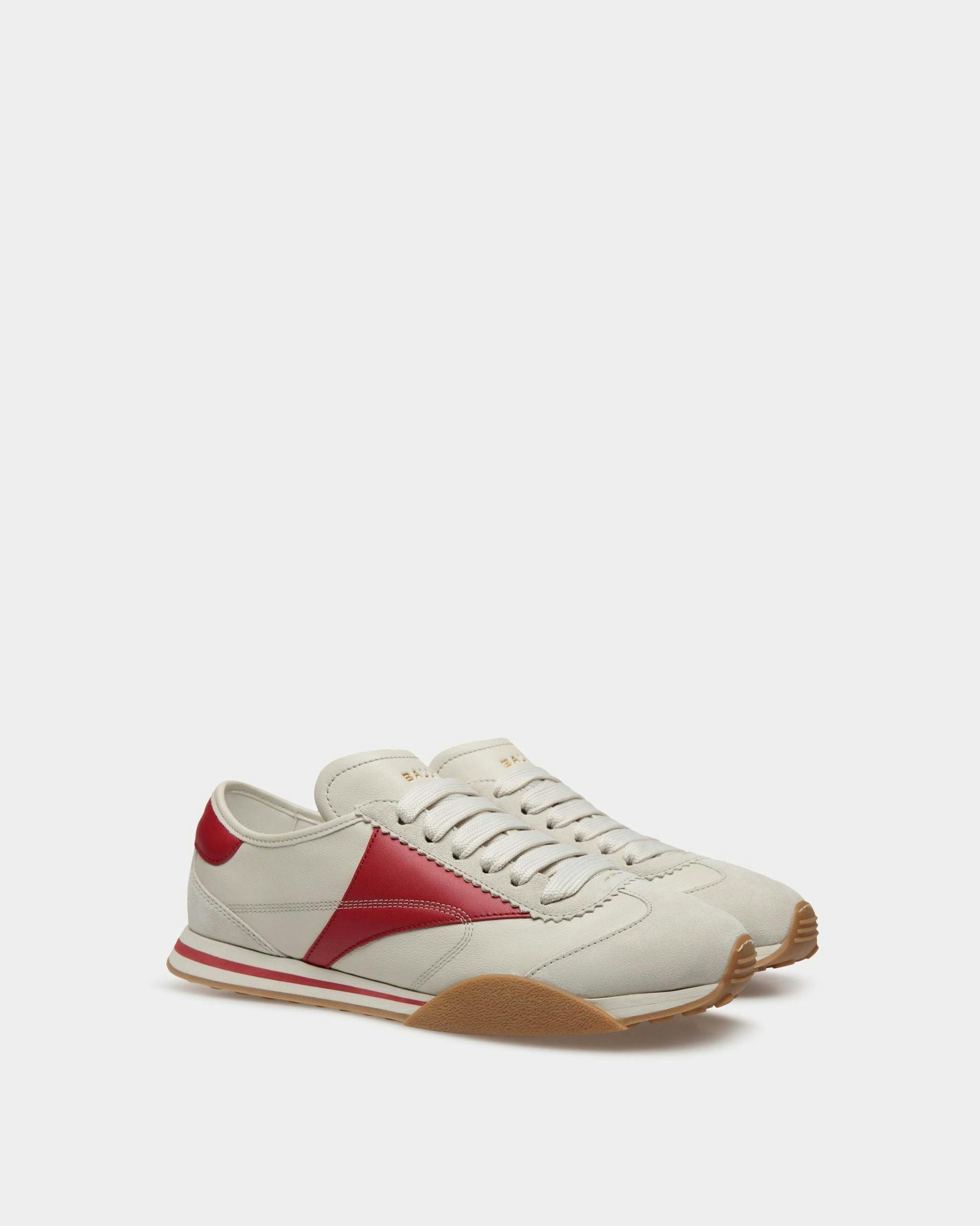 Sussex Sneakers In Dusty White And Deep Ruby Leather - Men's - Bally - 02