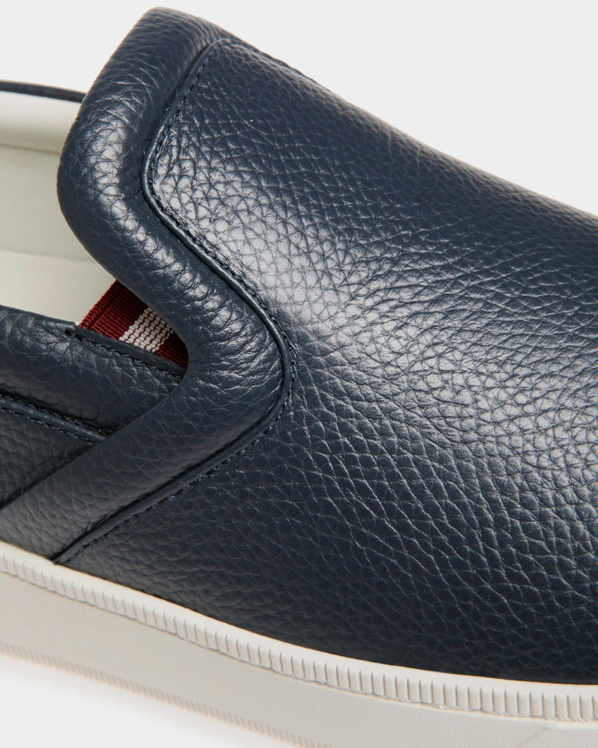 Men's Raise Slip-On Sneaker In Blue Grained Leather | Bally | Still Life Detail