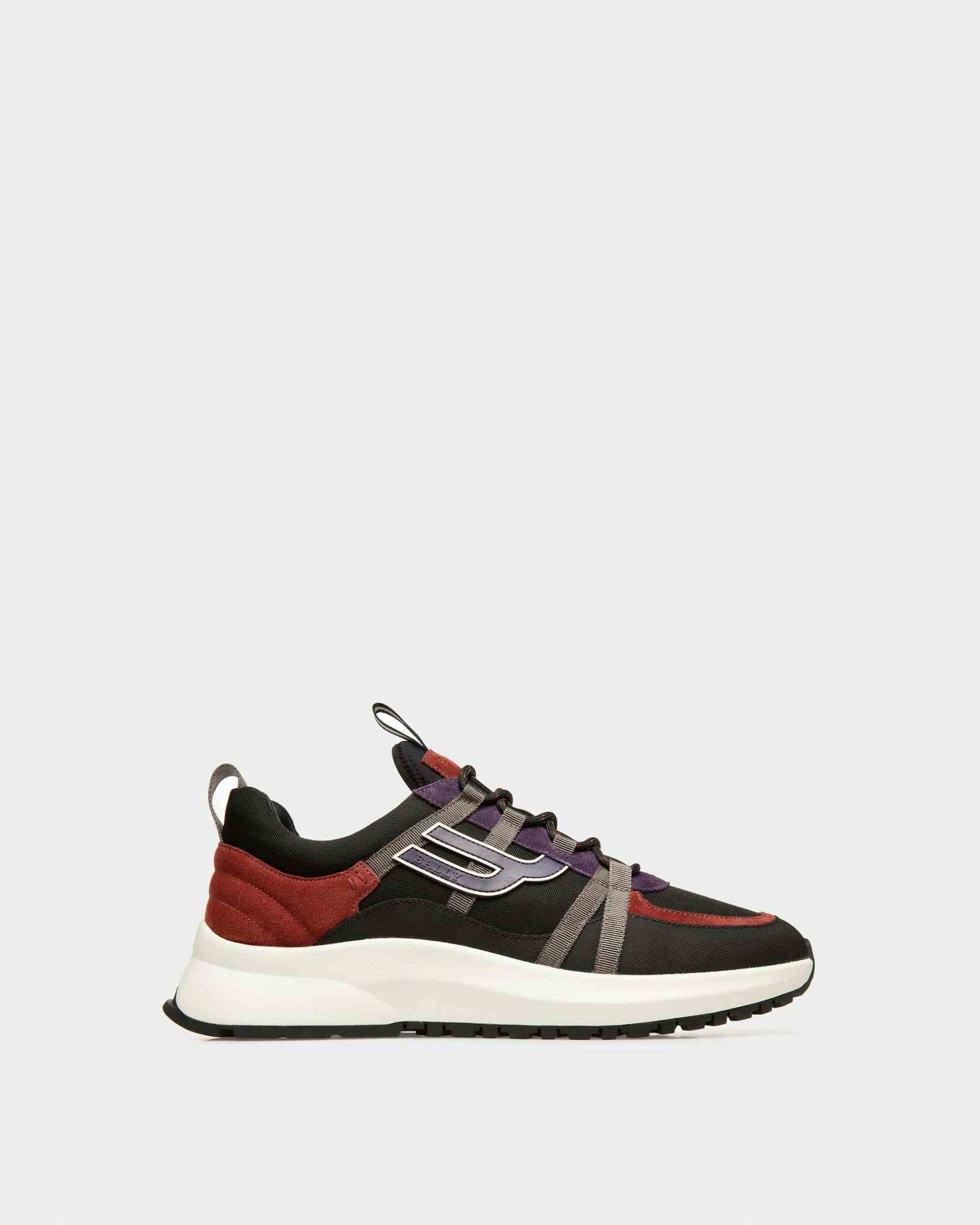 Damon Fabric And Leather Sneakers In Black And Heritage Red - Men's - Bally