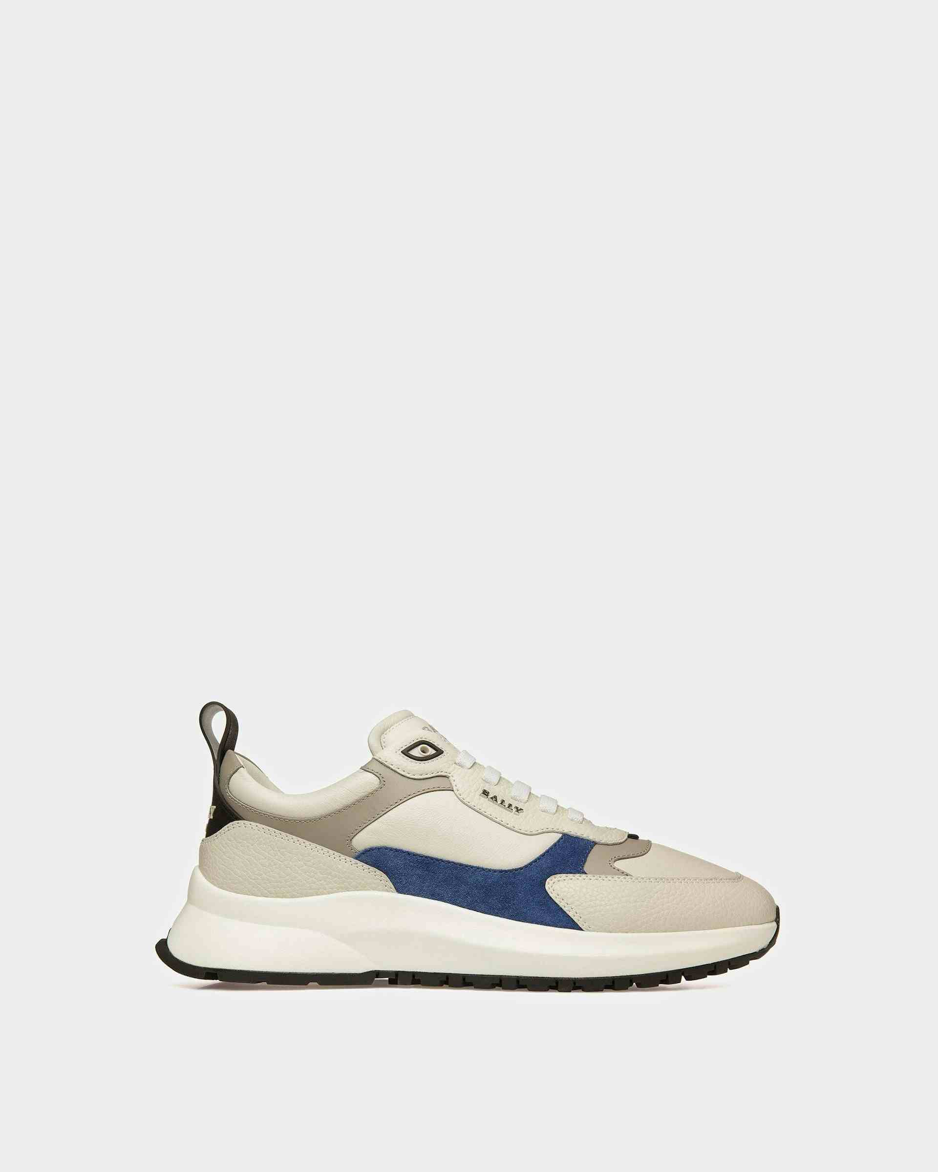 Dave Leather And Fabric Sneakers In Dusty White And Blue Neon - Men's - Bally
