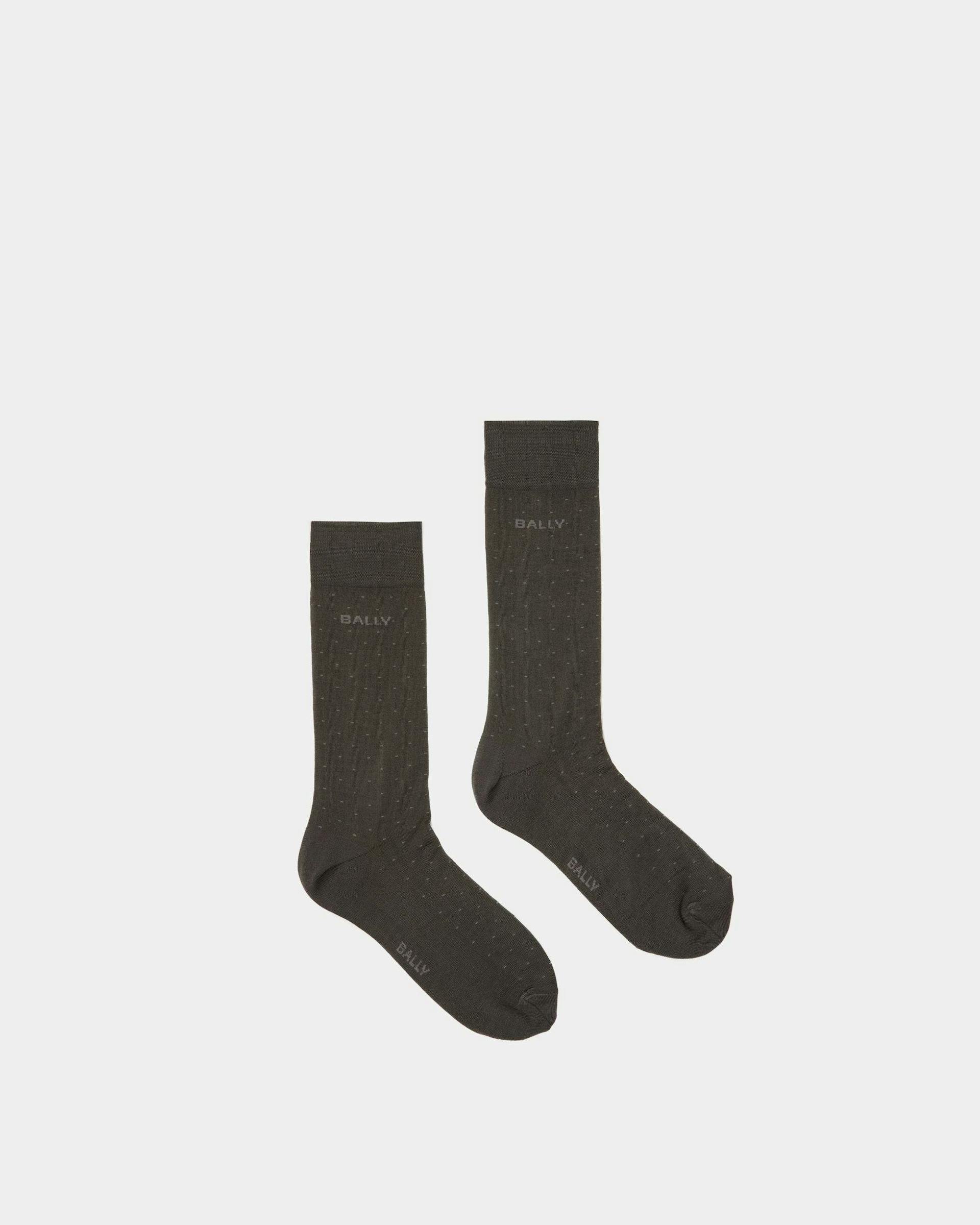 Ribbed Logo Socks In Gray Cotton Mix - Men's - Bally - 01