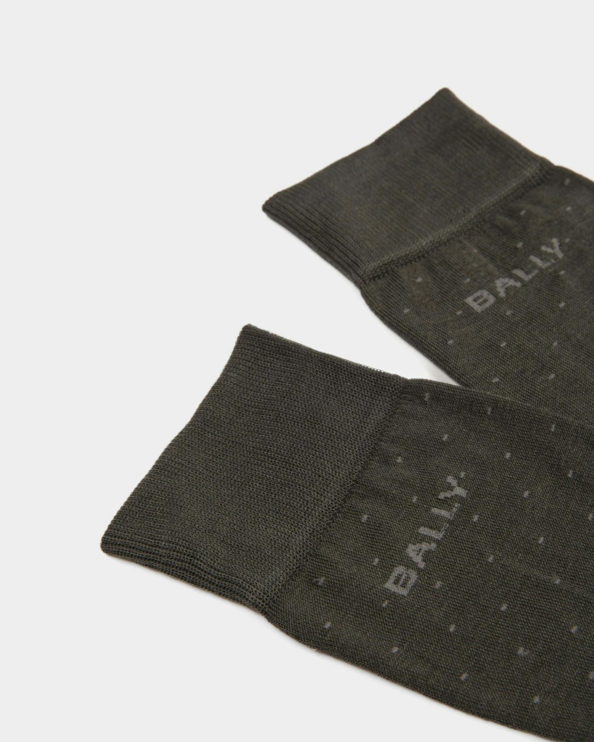 Ribbed Logo Socks In Gray Cotton Mix - Men's - Bally - 02
