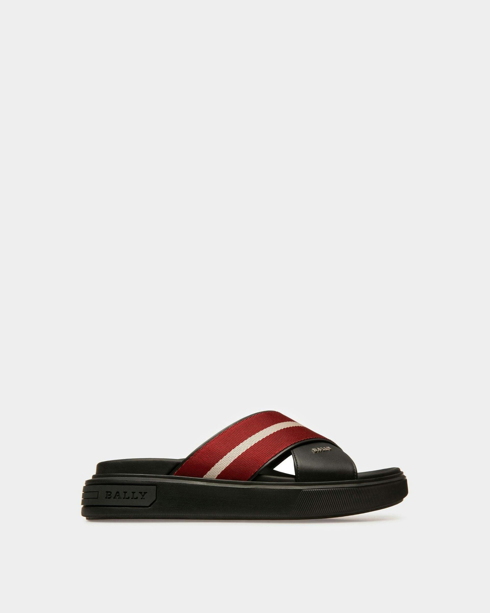 Jake Leather Sandals In Black & Bally Red - Men's - Bally - 01