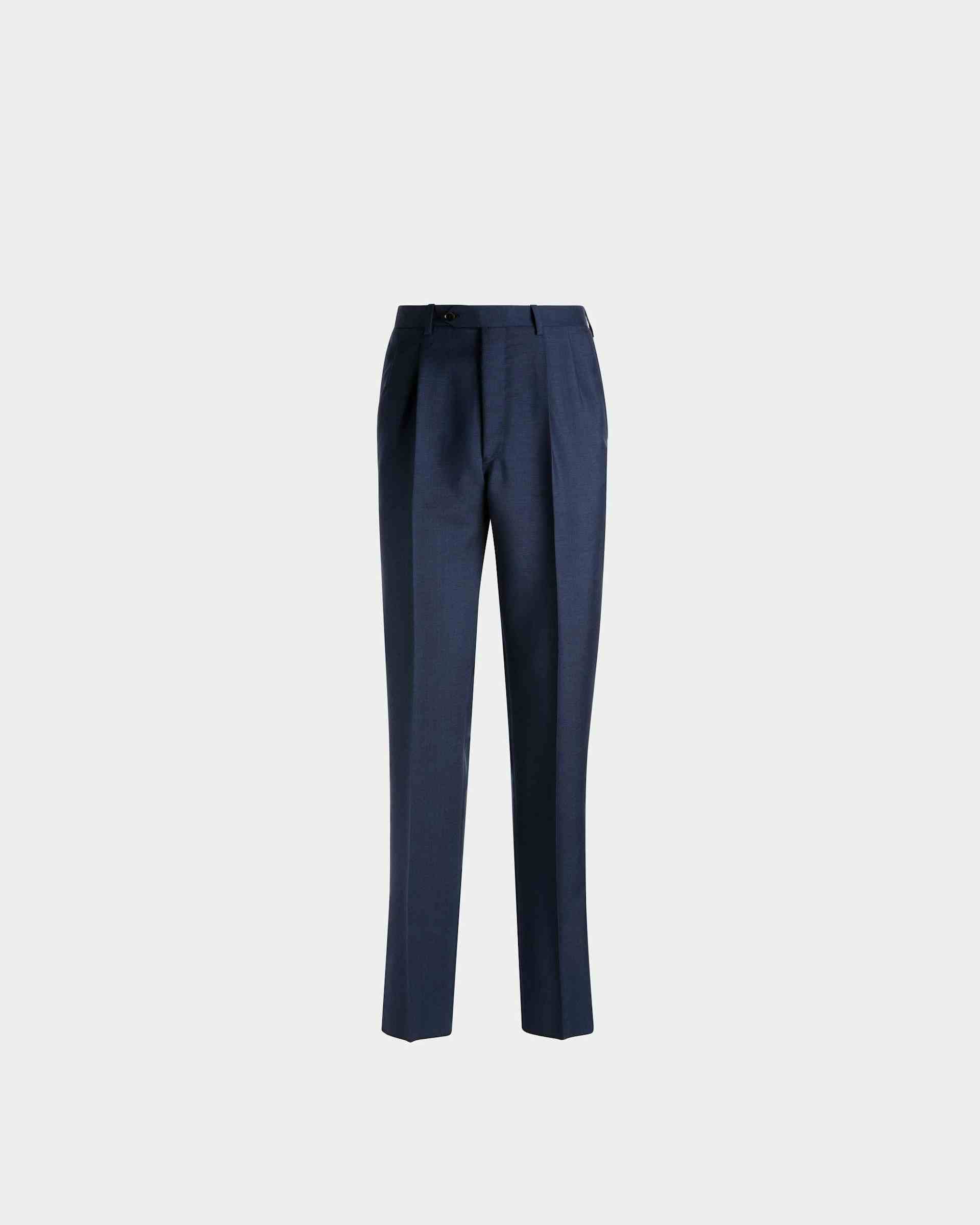 Wool Mix Straight Pants In Navy - Men's - Bally