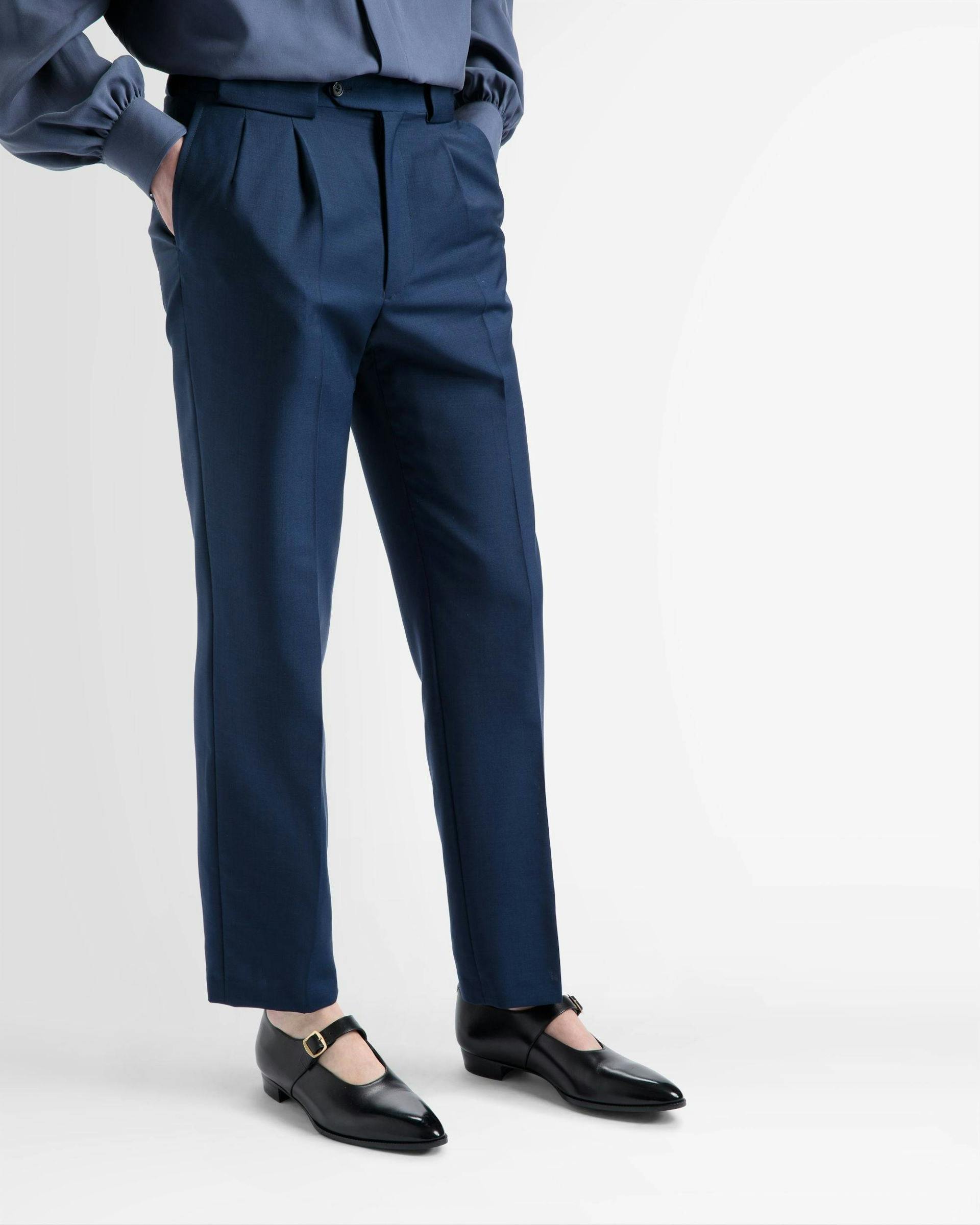 Wool Mix Straight Pants In Navy - Men's - Bally - 02