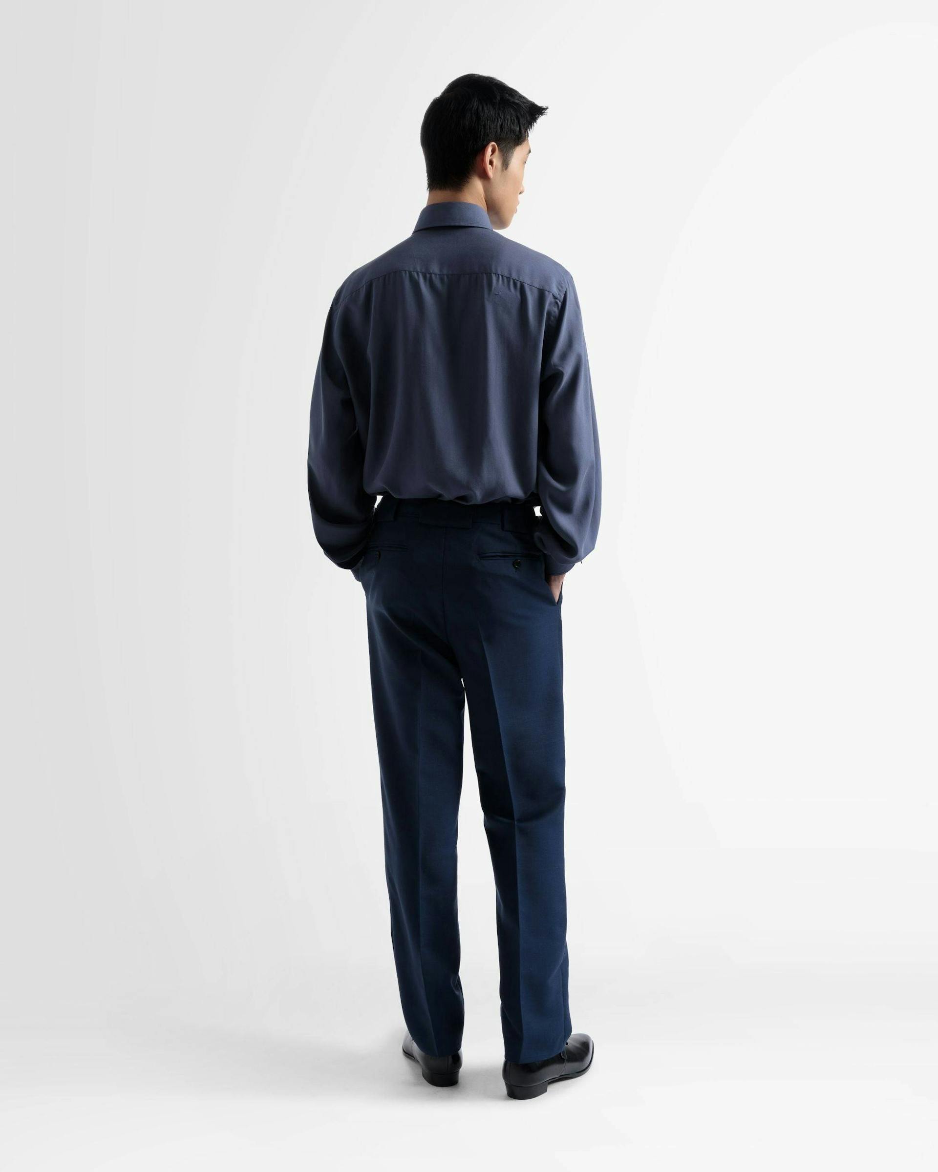 Wool Mix Straight Pants In Navy - Men's - Bally - 05
