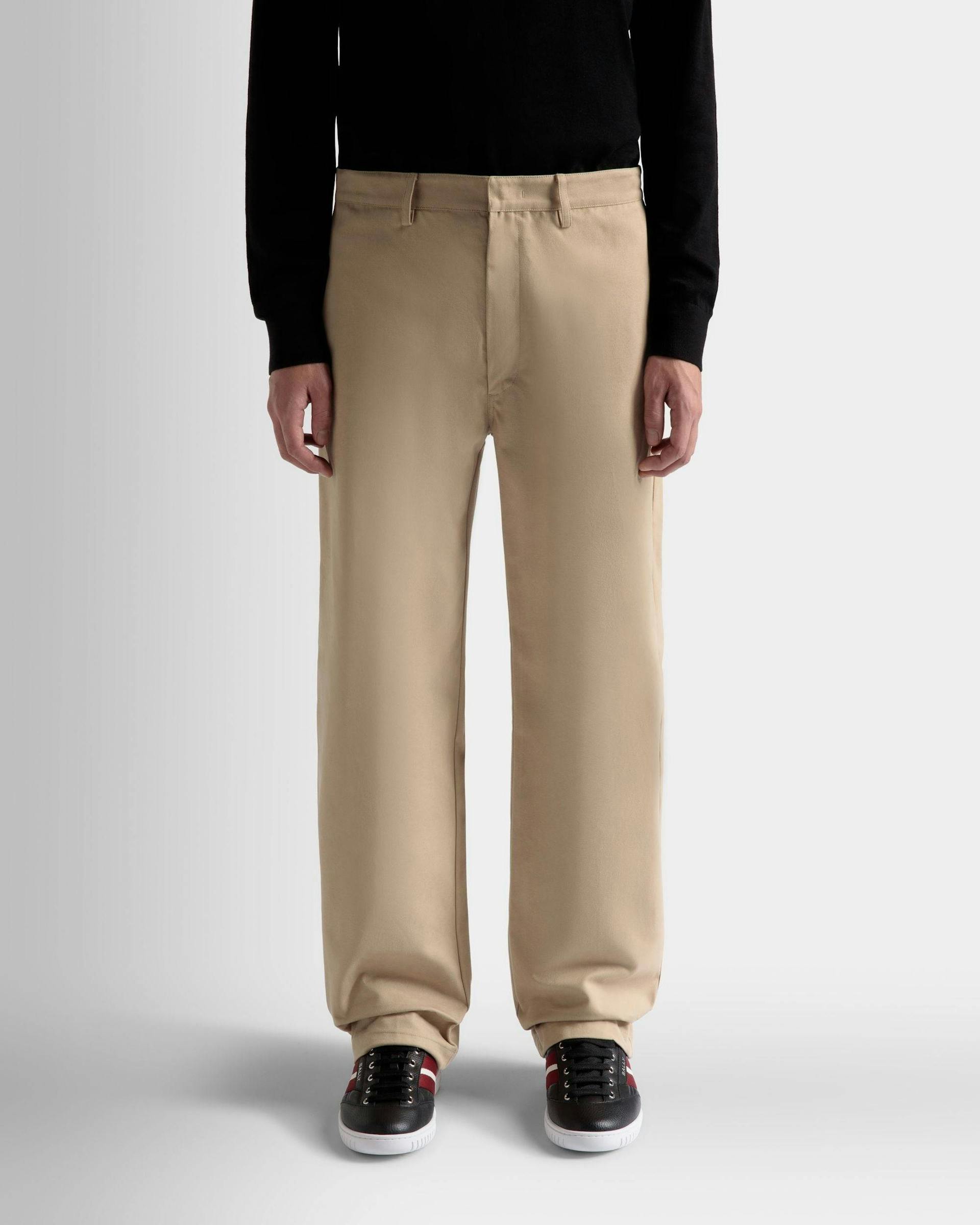 Men's Pants in Camel Cotton | Bally | On Model Close Up