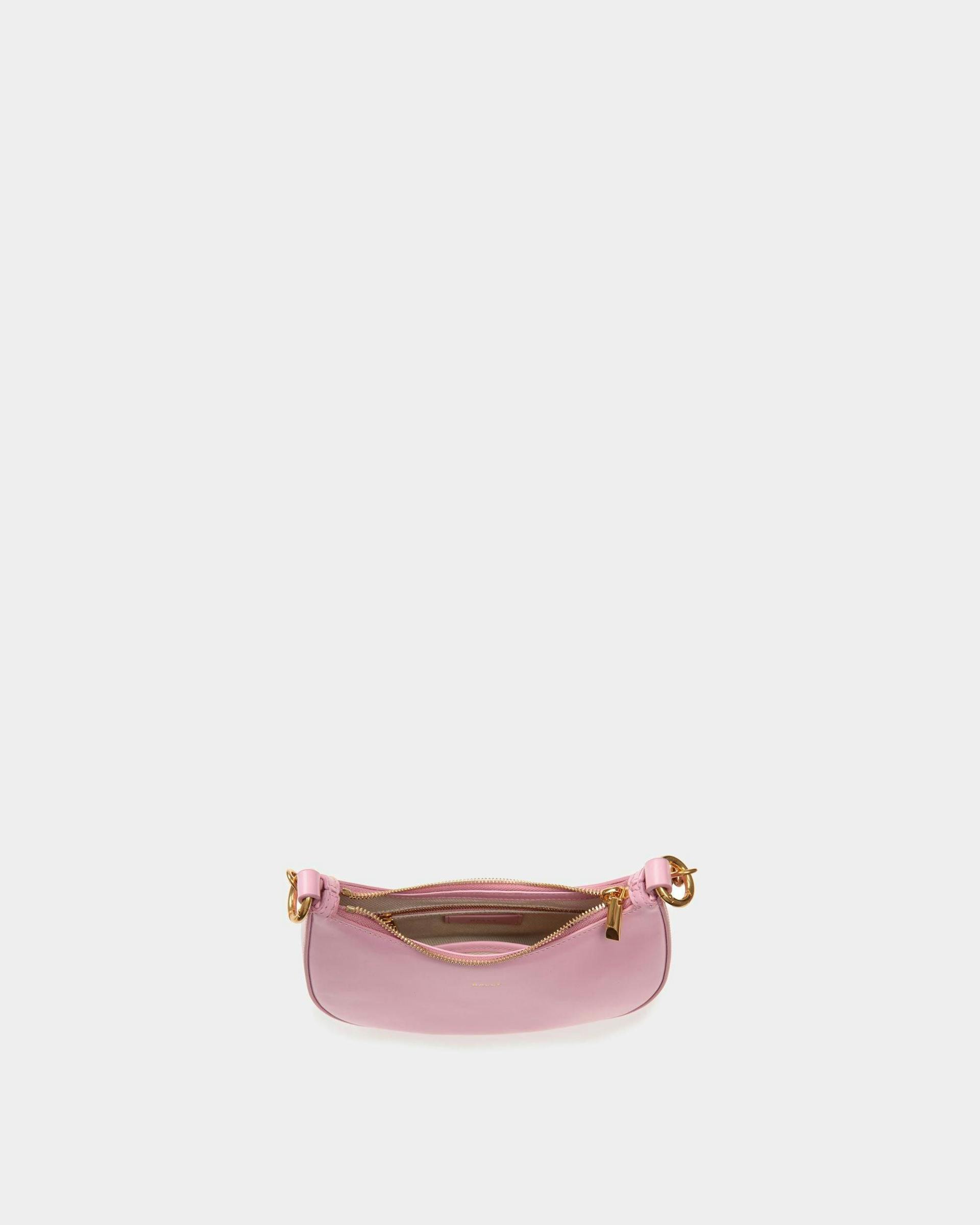 Women's Emblem Mini Crossbody Bag in Pink Patent Leather | Bally | Still Life Open / Inside