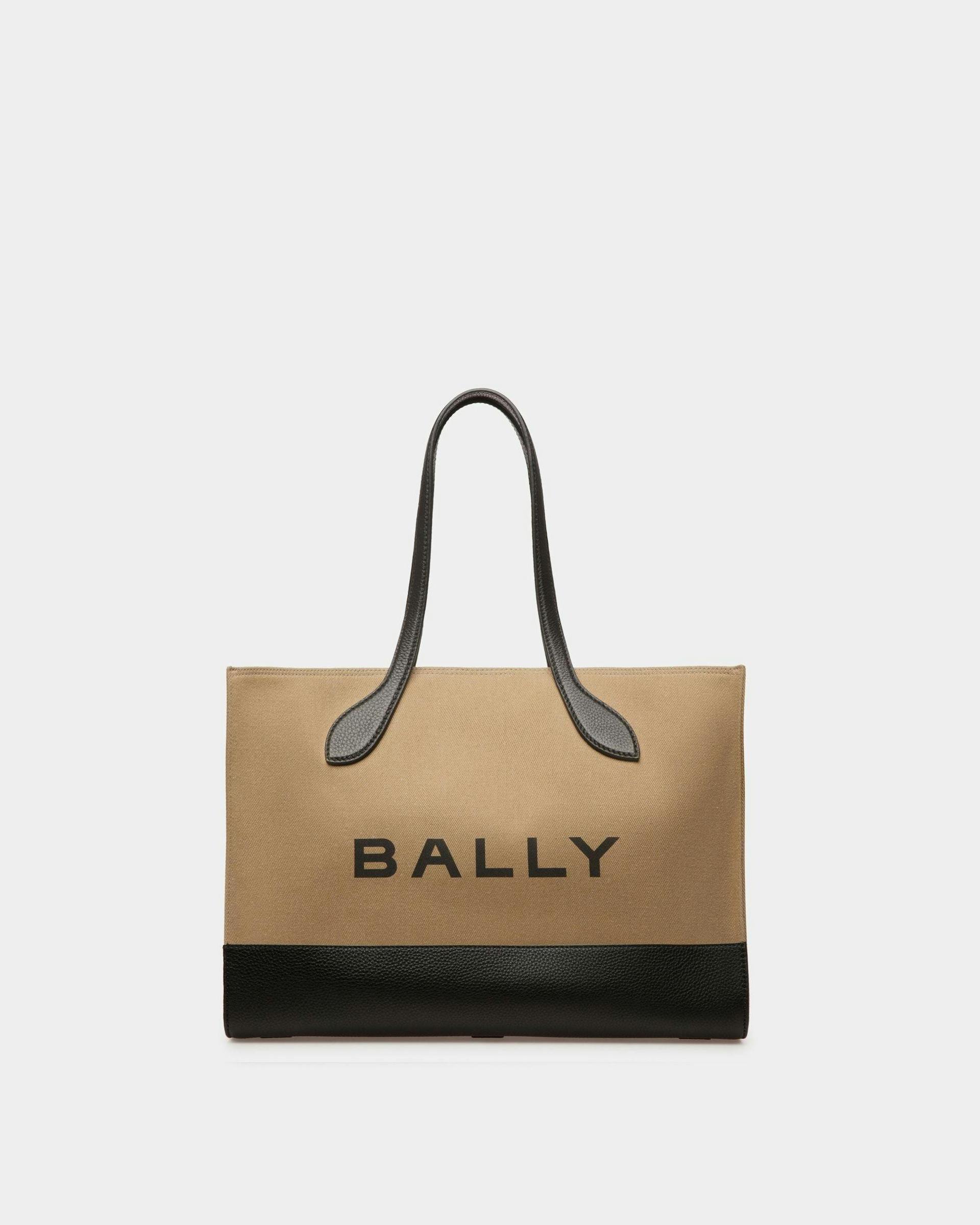 Women's Bar Tote Bag In Sand And Black Fabric | Bally | Still Life Front