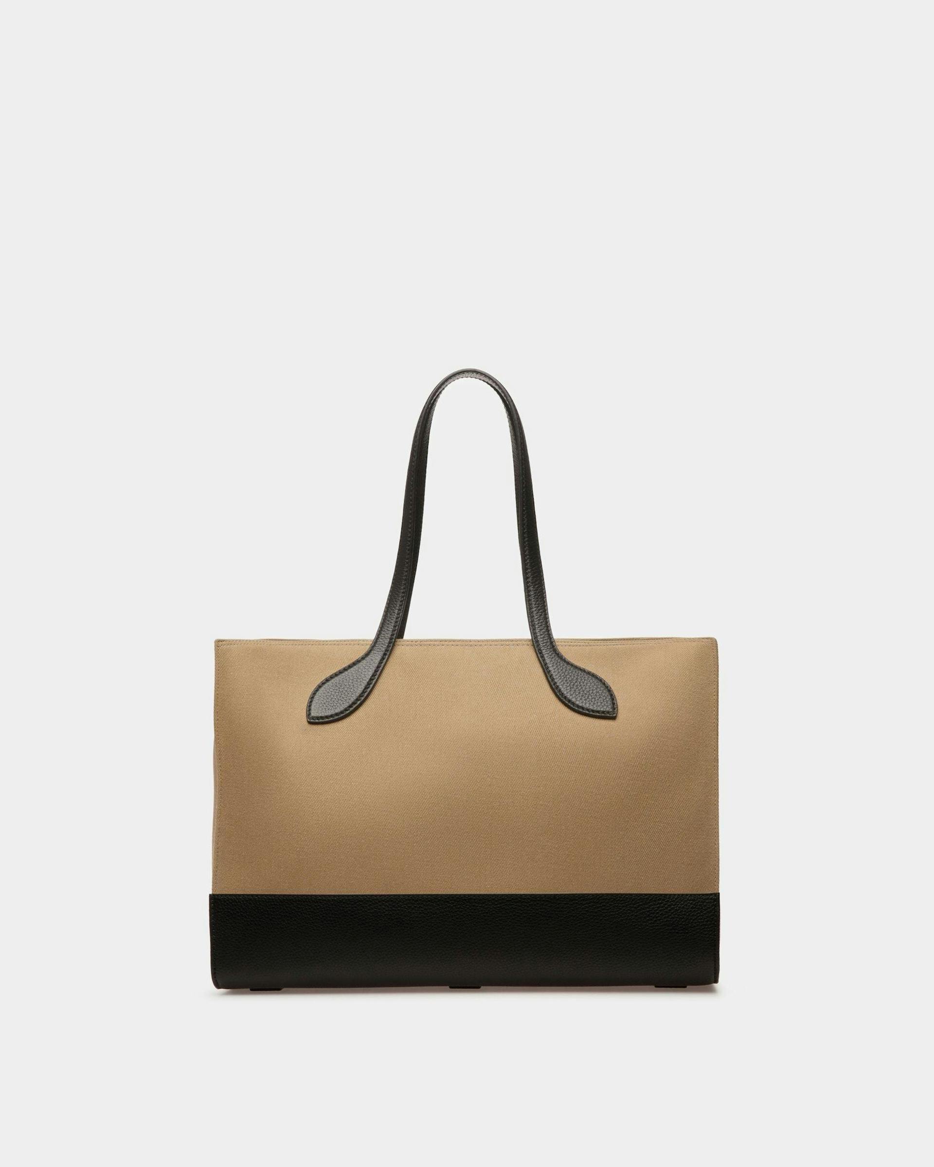 Bar Tote Bag In Sand And Black Fabric - Women's - Bally - 03