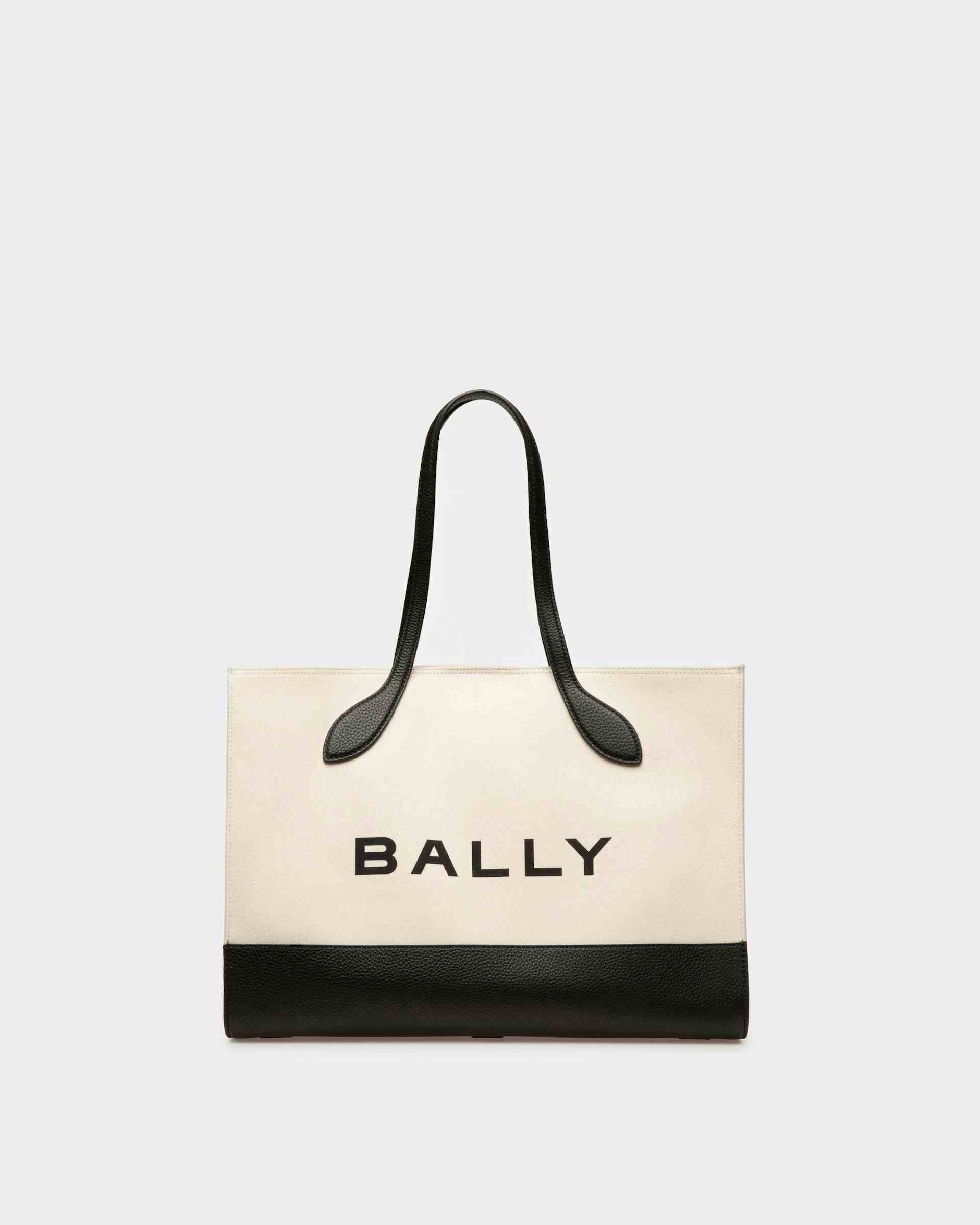 Bar Tote Bag In Natural And Black Fabric - Women's - Bally