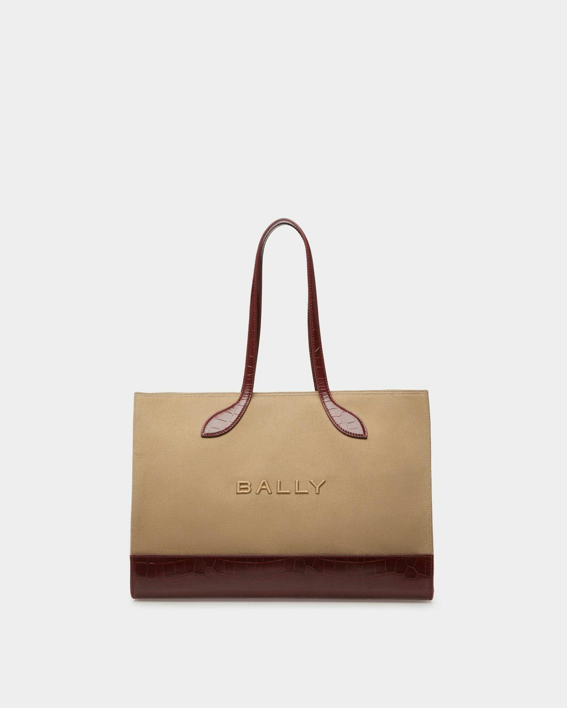 Bar Tote Bag In Sand And Burgundy Fabric - Women's - Bally - 01