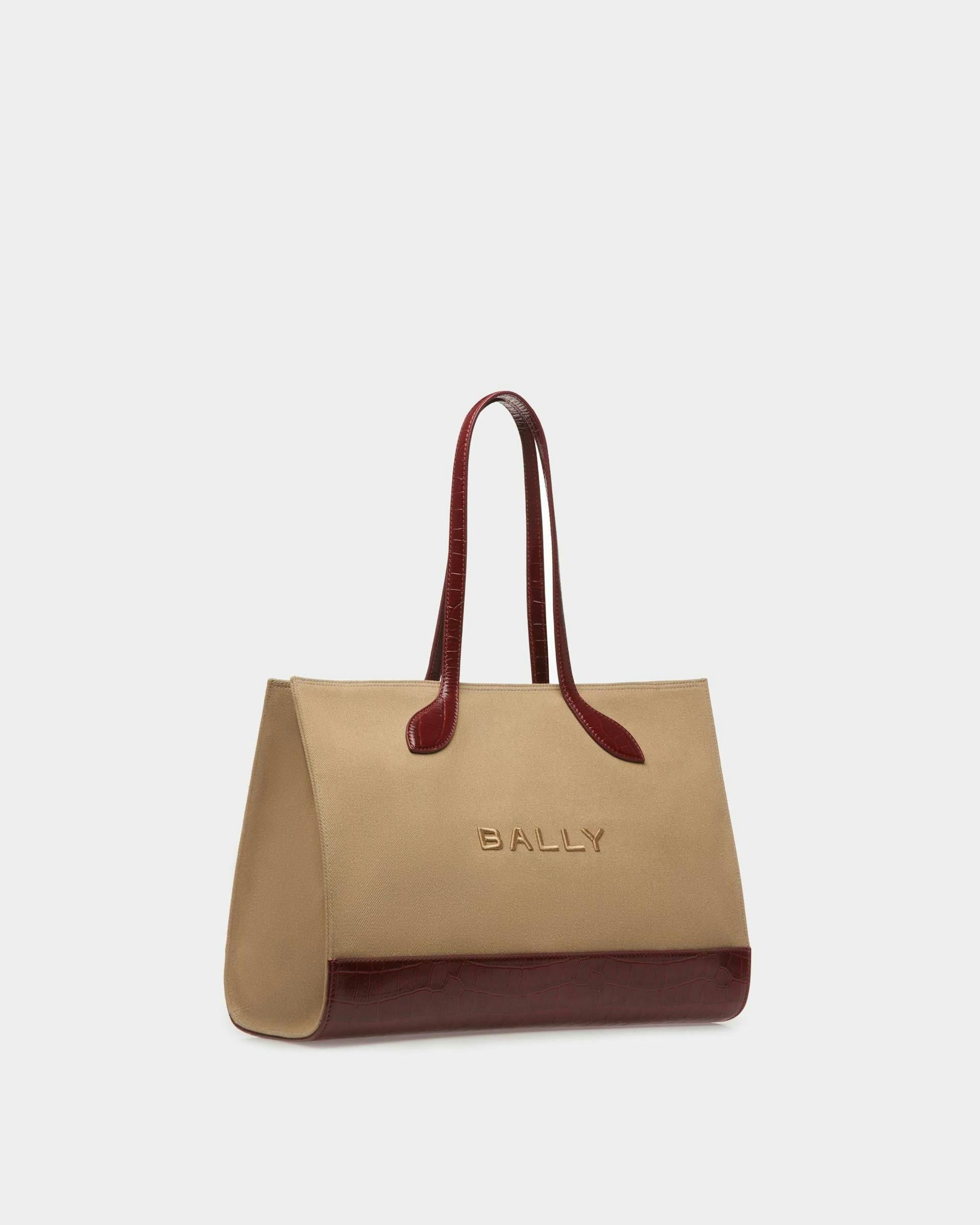 Bar Tote Bag In Sand And Burgundy Fabric - Women's - Bally - 04
