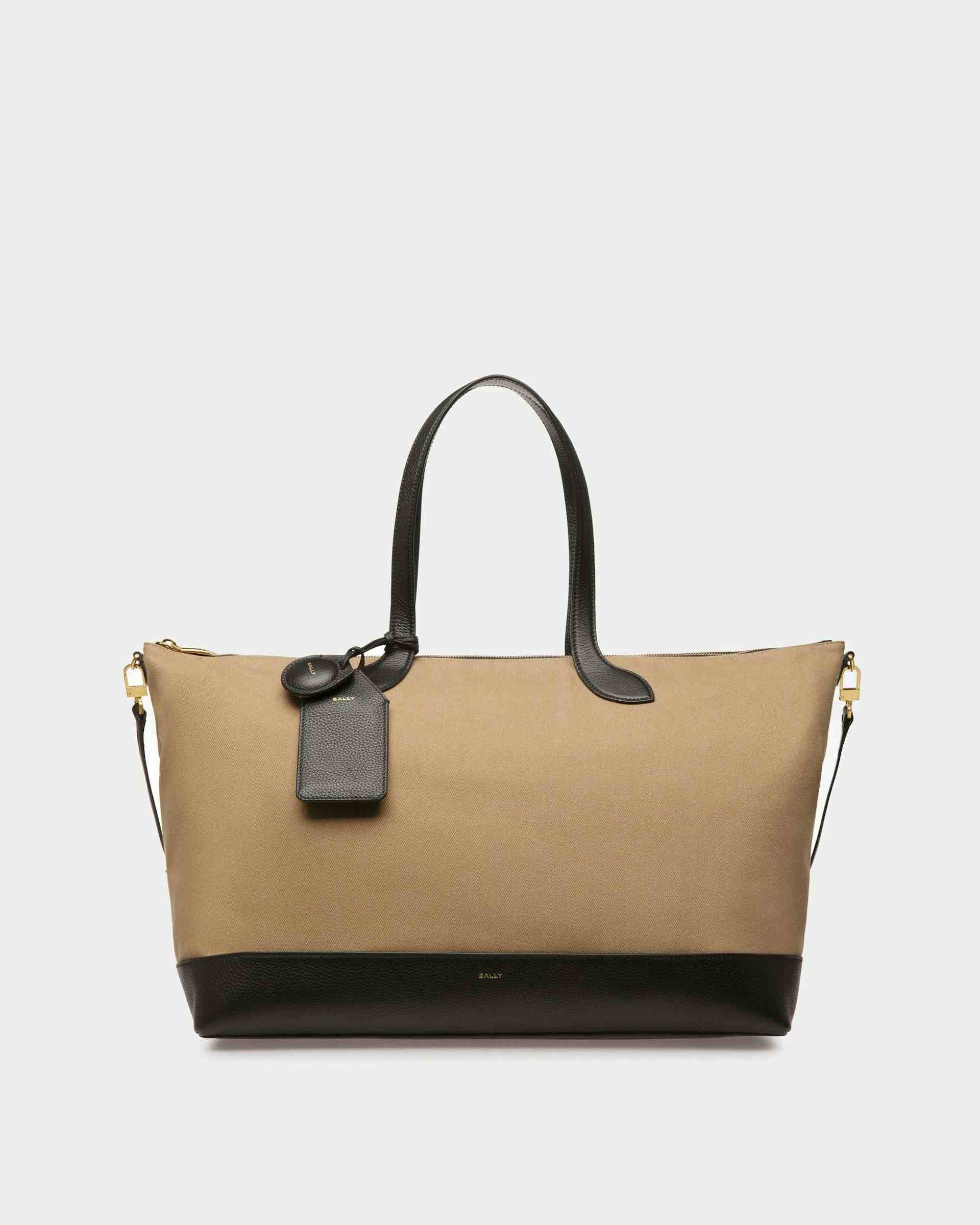 Bar Tote Bag In sand And Black Fabric - Women's - Bally