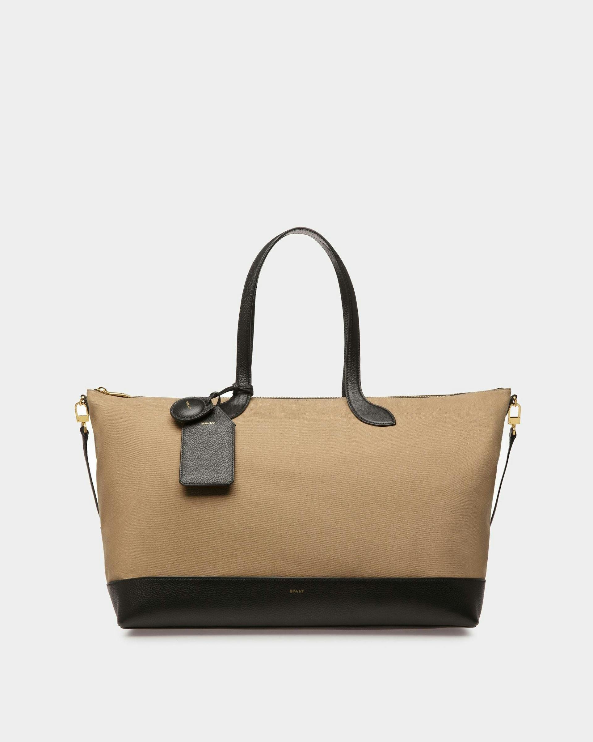 Bar Tote Bag In sand And Black Fabric - Women's - Bally - 01