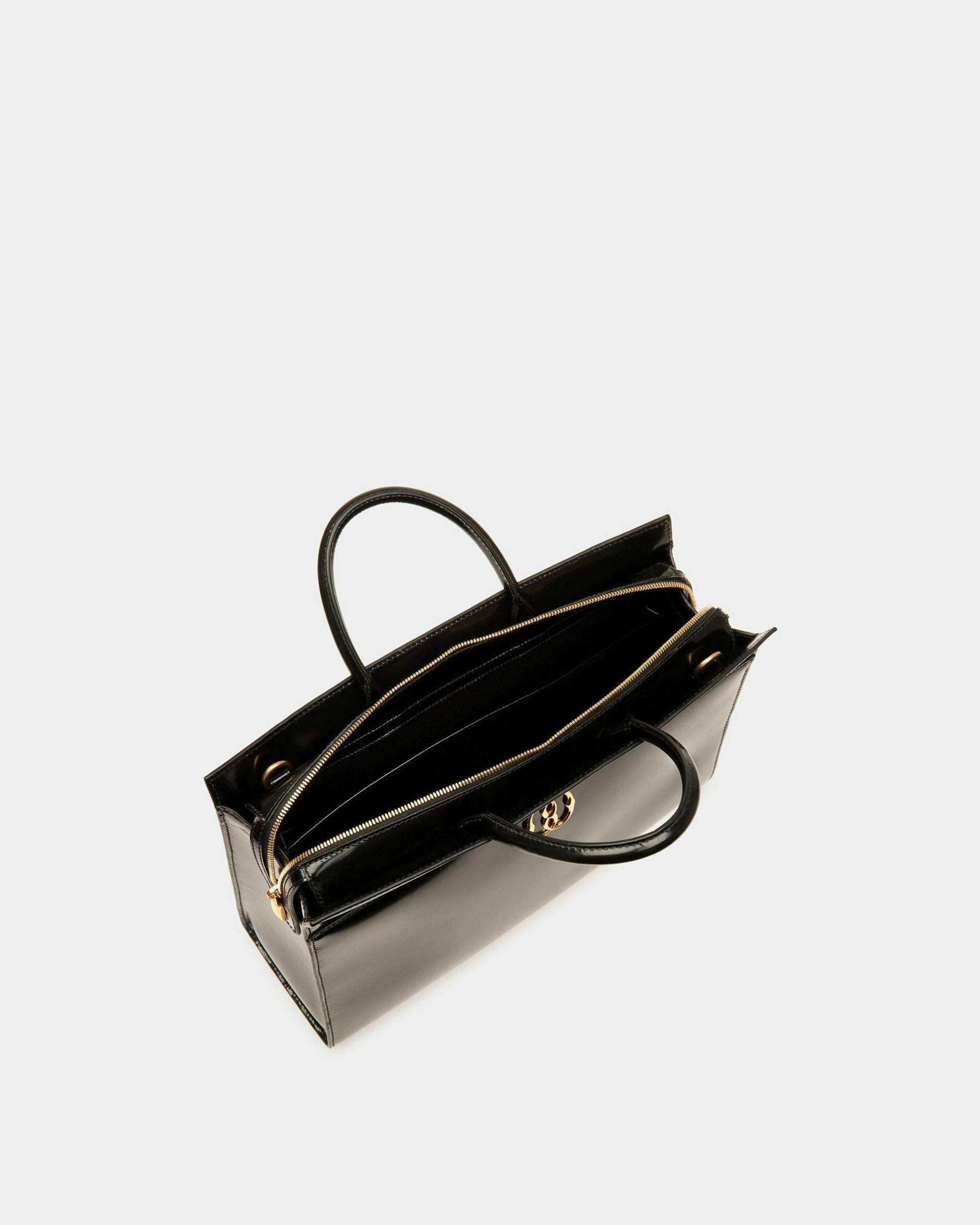 Women's Emblem Tote Bag In Black Patent Leather | Bally | Still Life Open / Inside