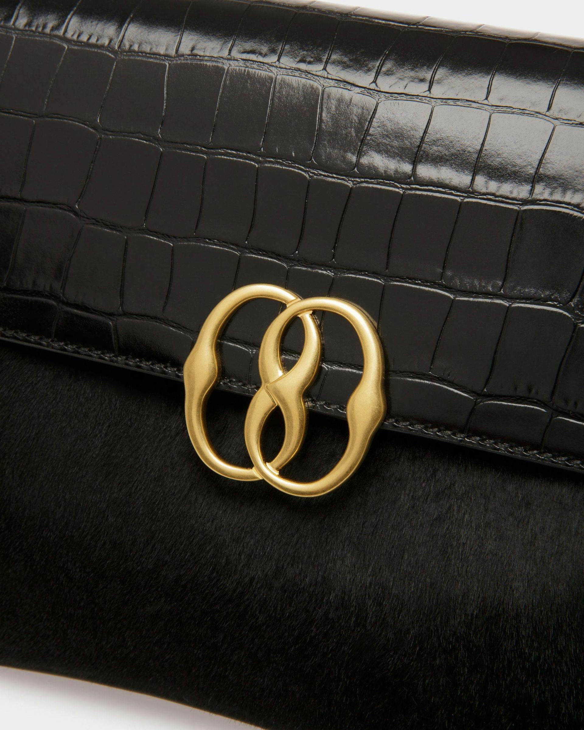 Emblem Shoulder Bag In Black Haircalf Leather - Women's - Bally - 06