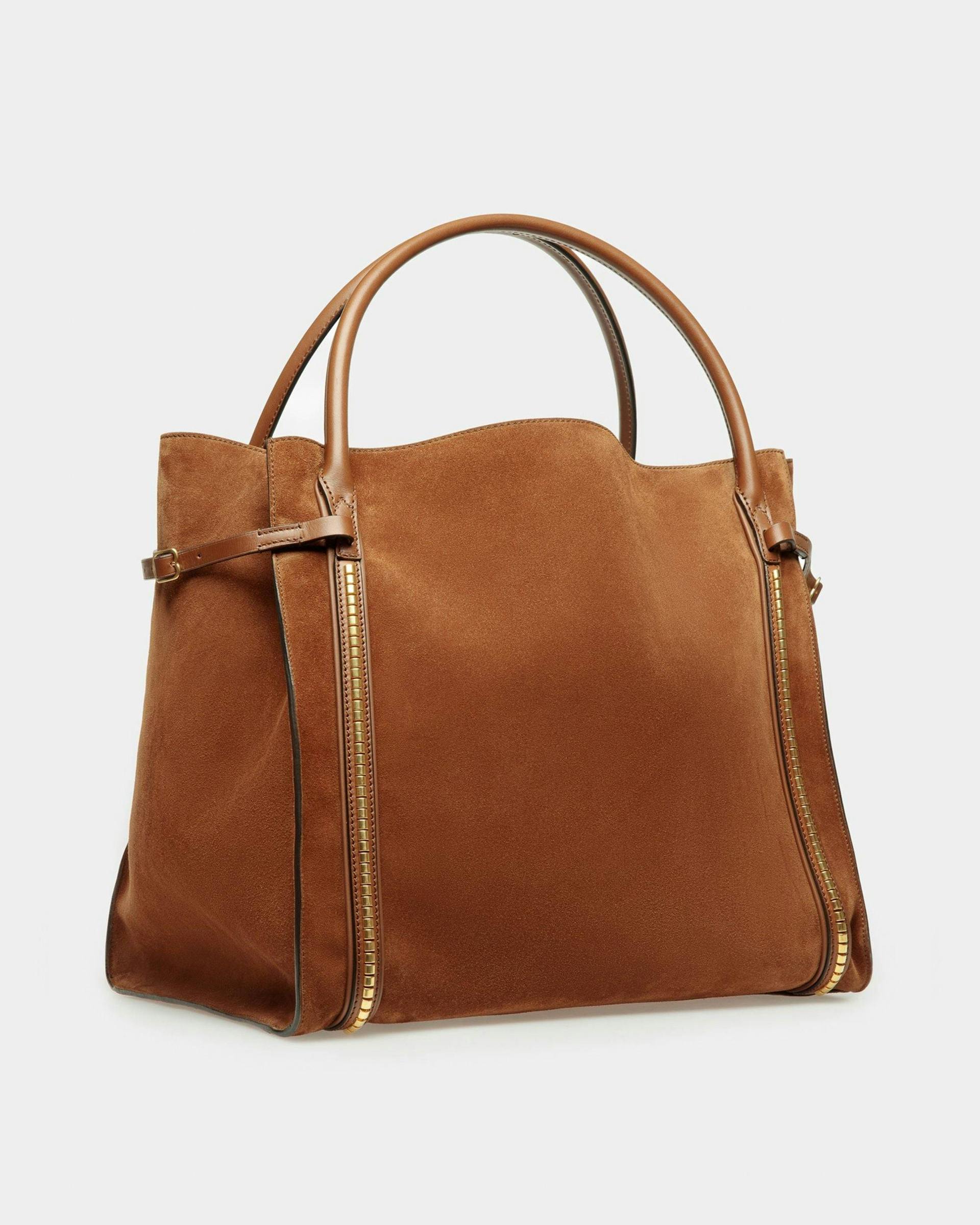 Chesney Extra Large Tote Bag In Brown Suede Leather - Women's - Bally - 04