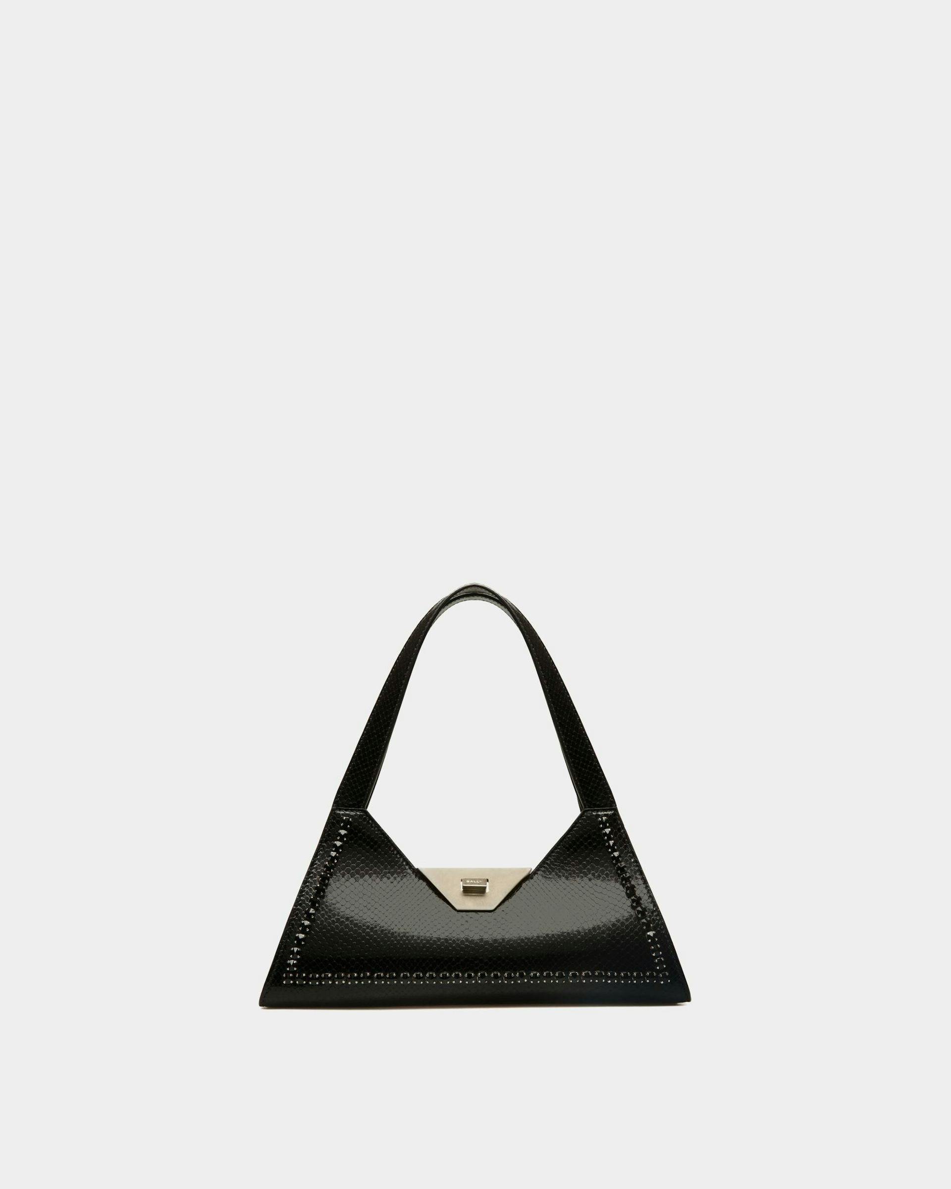 Women's Tilt Small Shoulder Bag in Black Python Printed Leather | Bally | Still Life Front