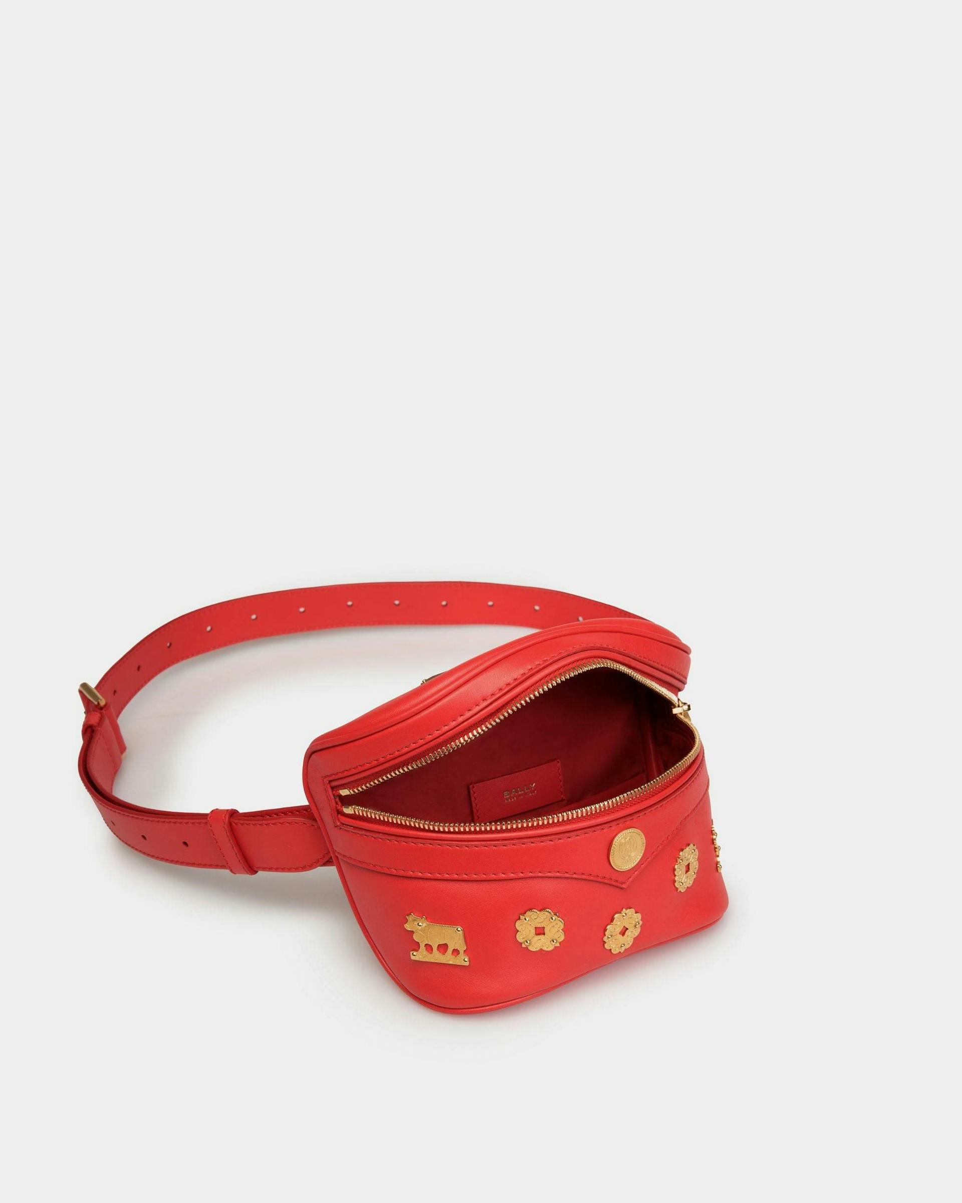 Women's Moutain Belt Bag  in Red Leather | Bally | Still Life Open / Inside