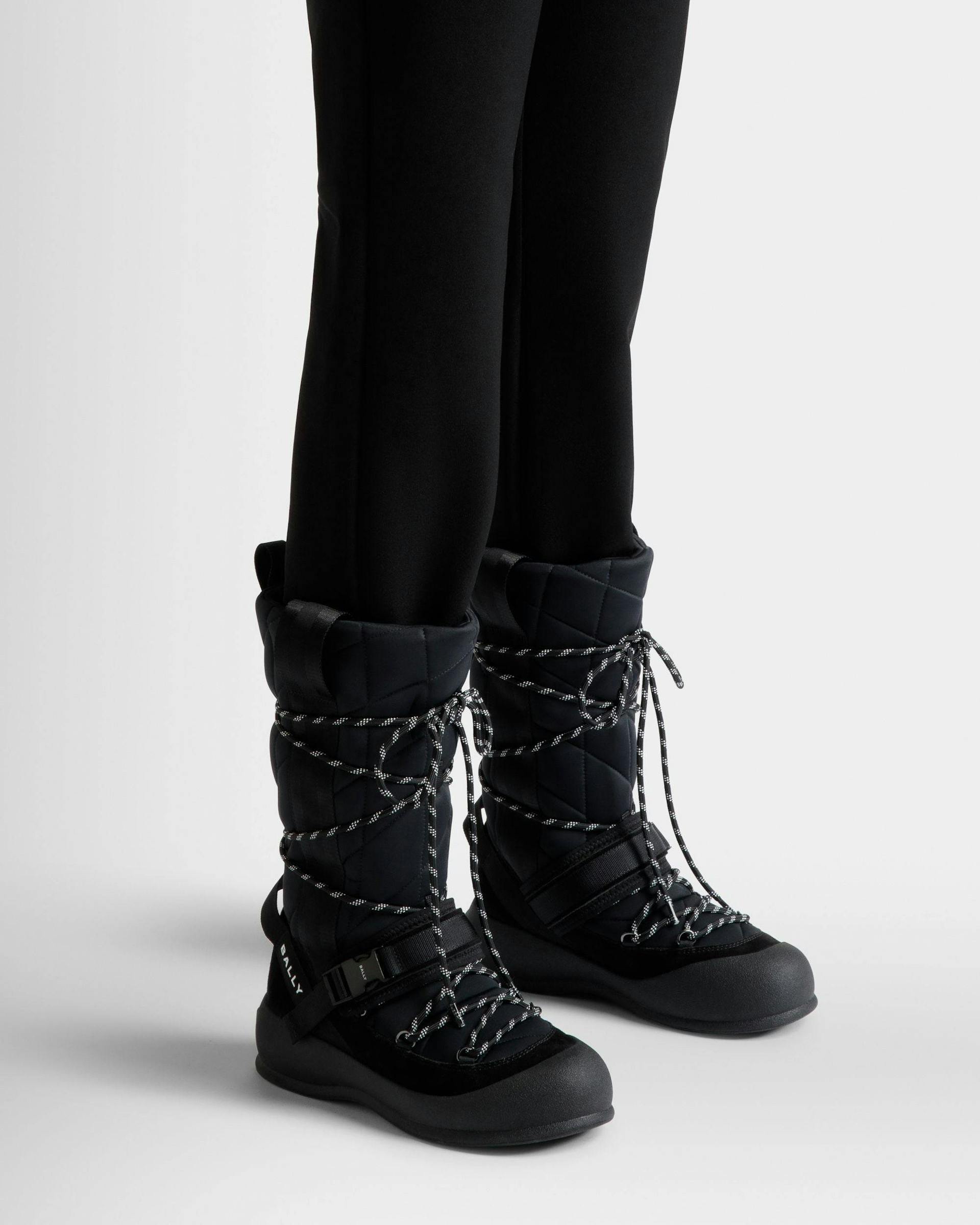 Women's Frei Boot In Black Nylon | Bally | On Model Close Up
