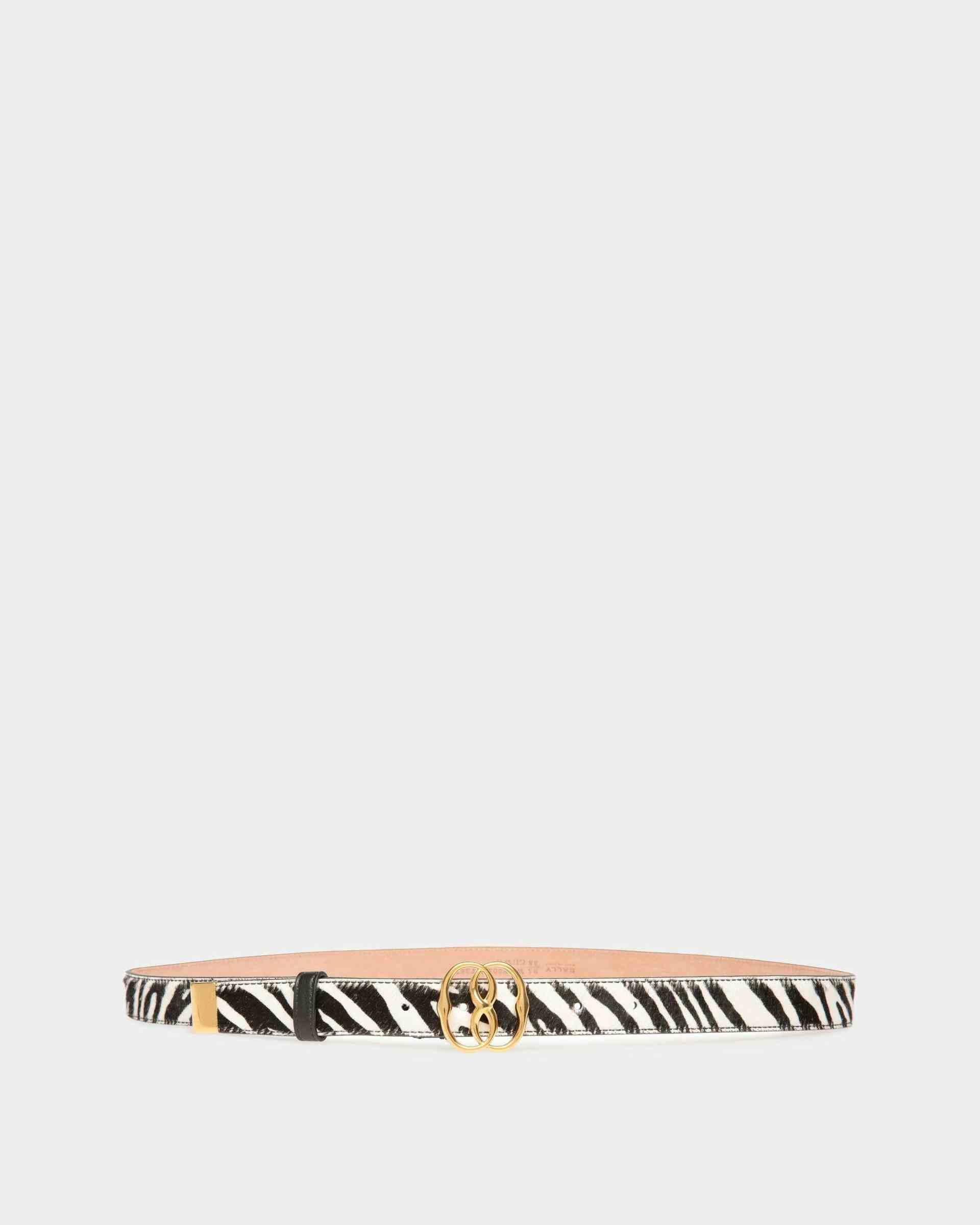 Emblem Fixed Belt In White And Black Haircalf Leather - Women's - Bally