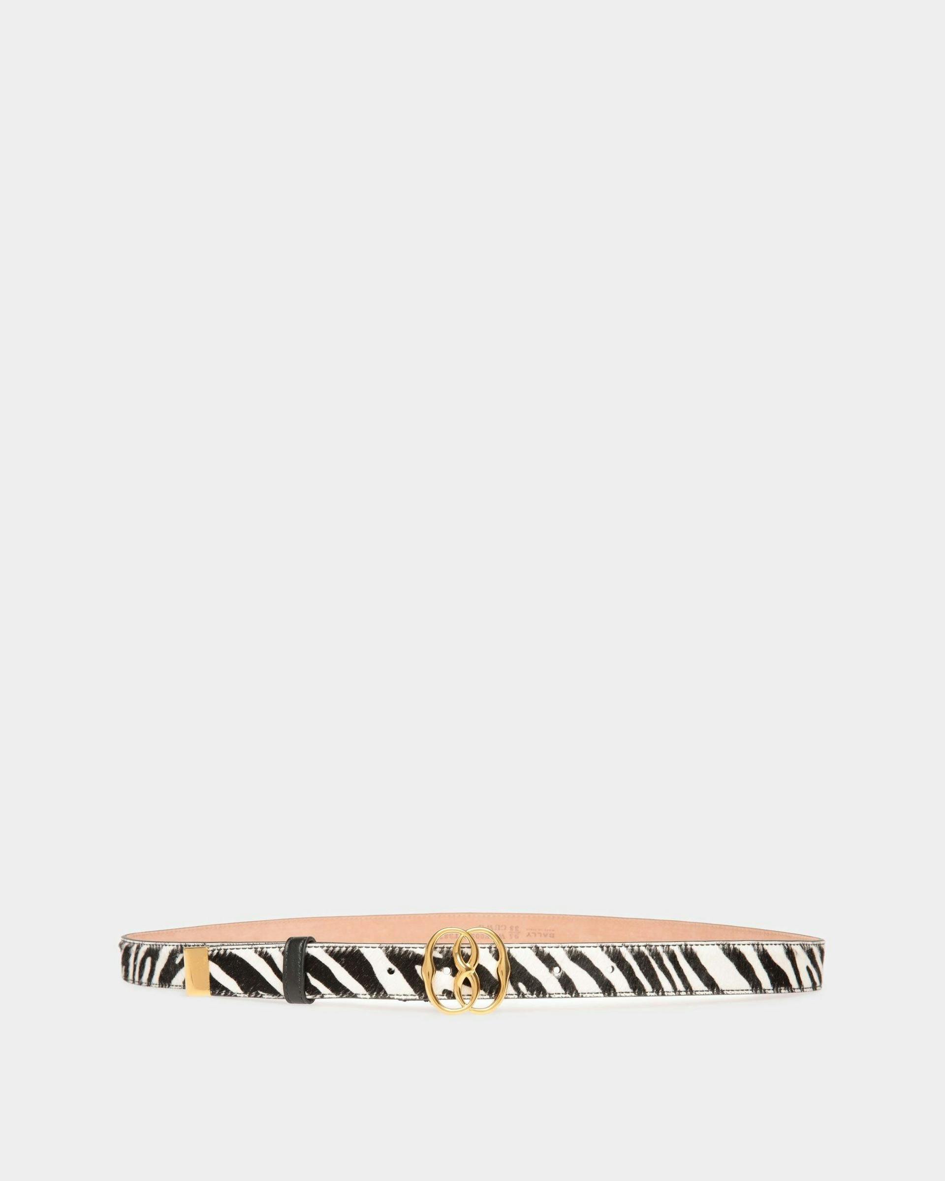 Emblem Fixed Belt In White And Black Haircalf Leather - Women's - Bally - 01