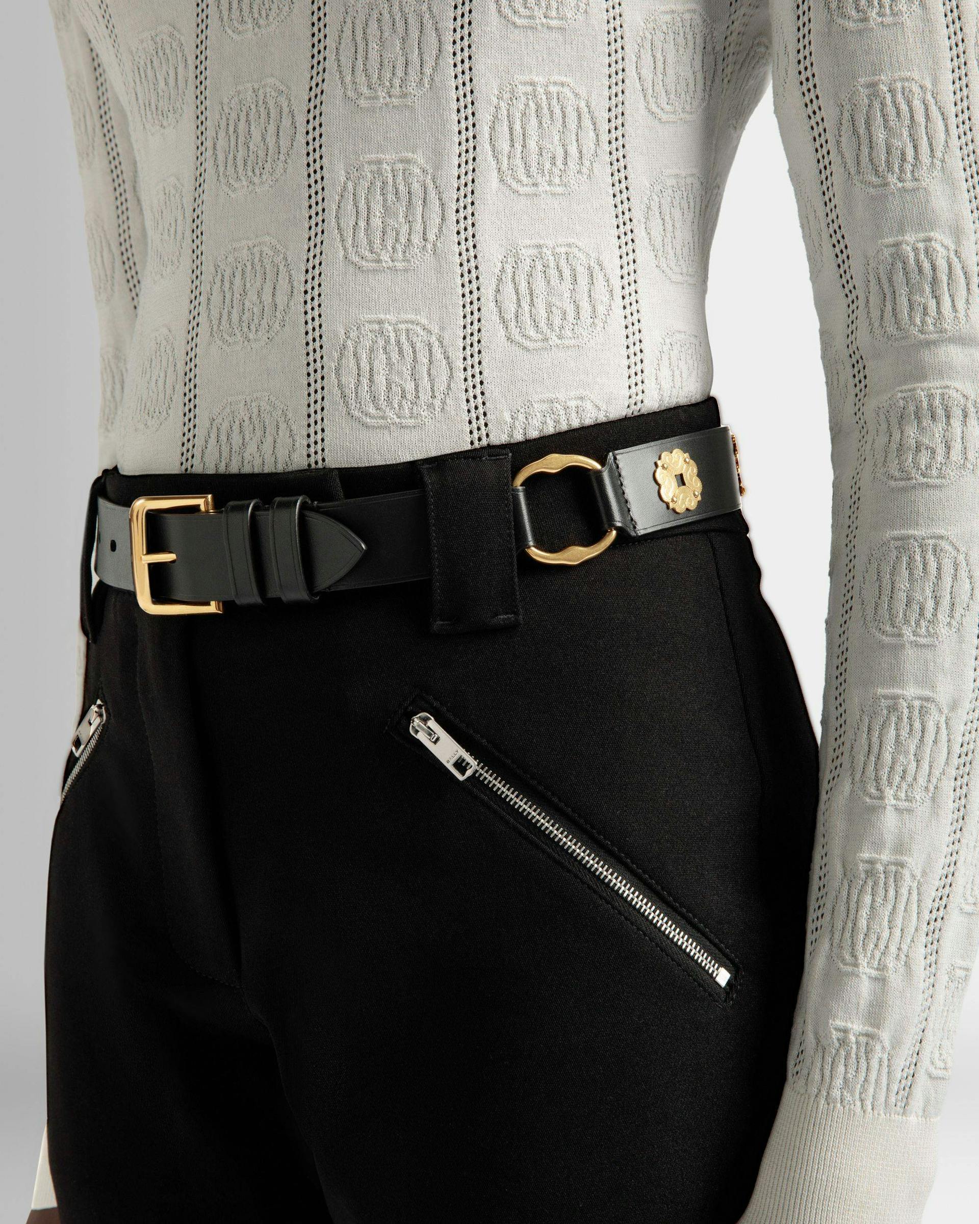 Women's Arkle 105 cm Belt in Black Leather | Bally | On Model Front