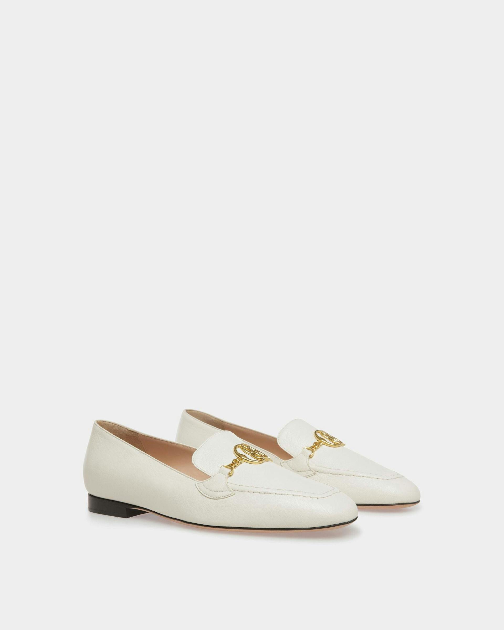 Women's Emblem Loafers In Bone Leather | Bally | Still Life 3/4 Front
