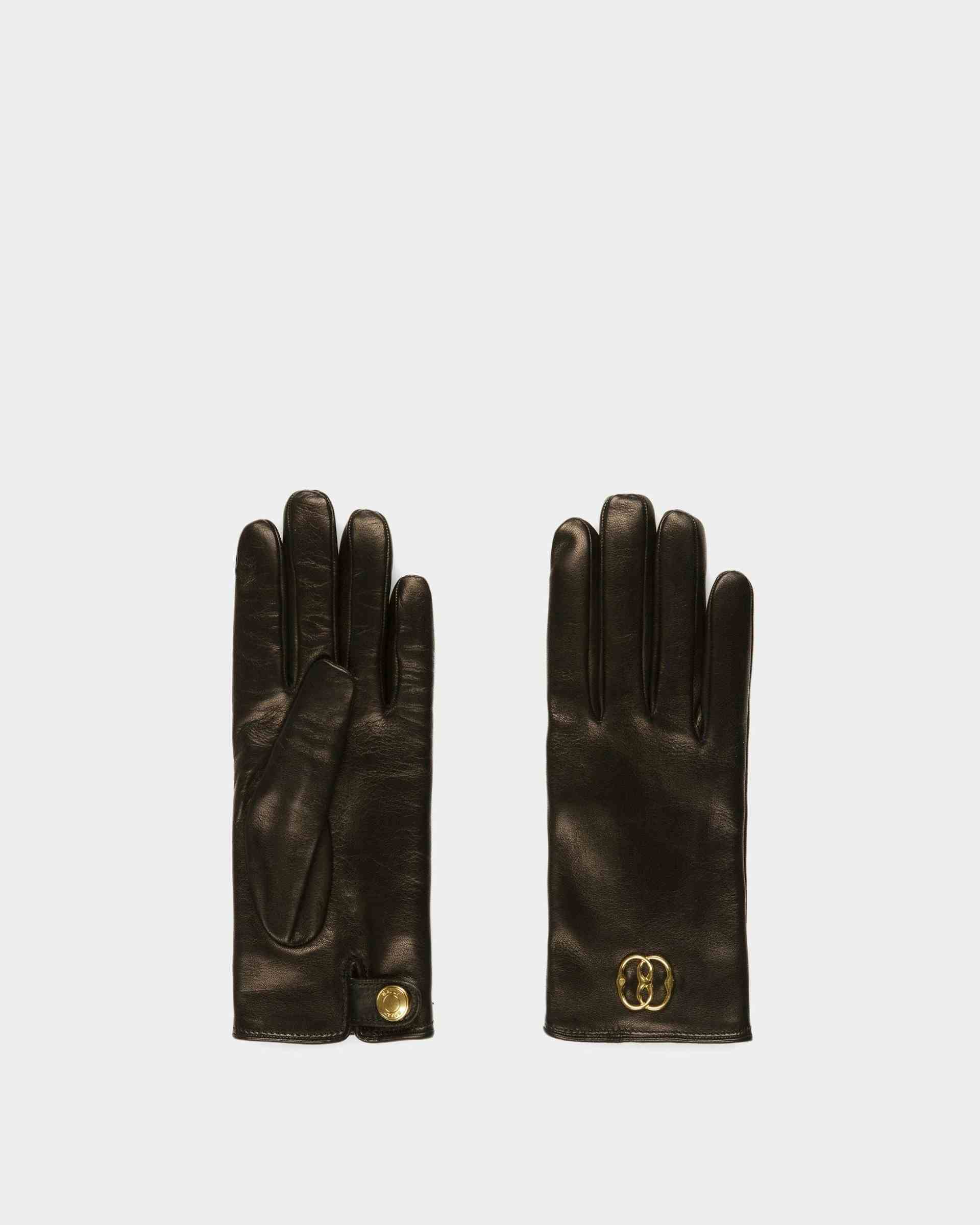 Emblem Gloves In Black Leather - Women's - Bally