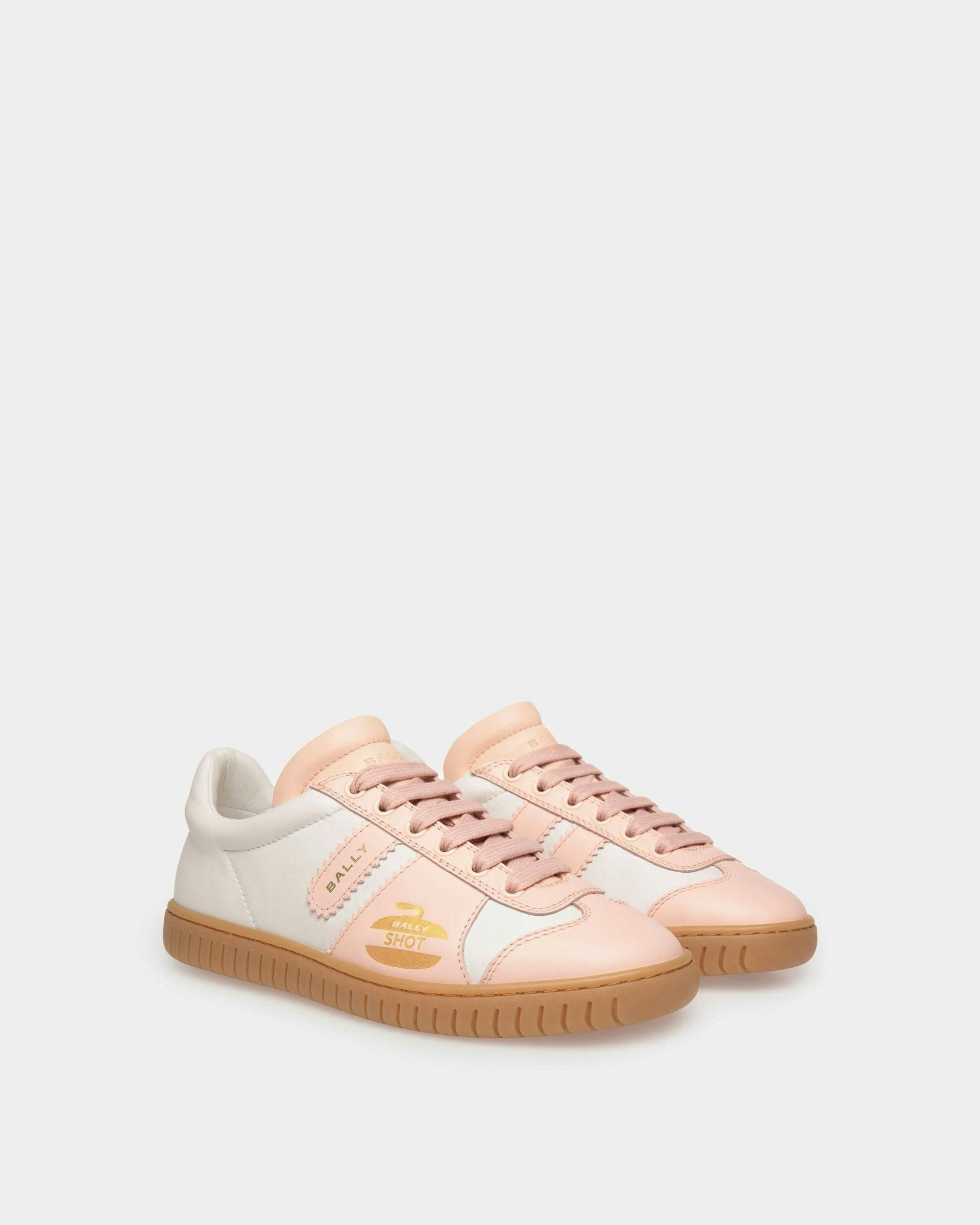 Women's Player Sneaker in White and Baby Pink Leather | Bally | Still Life 3/4 Front