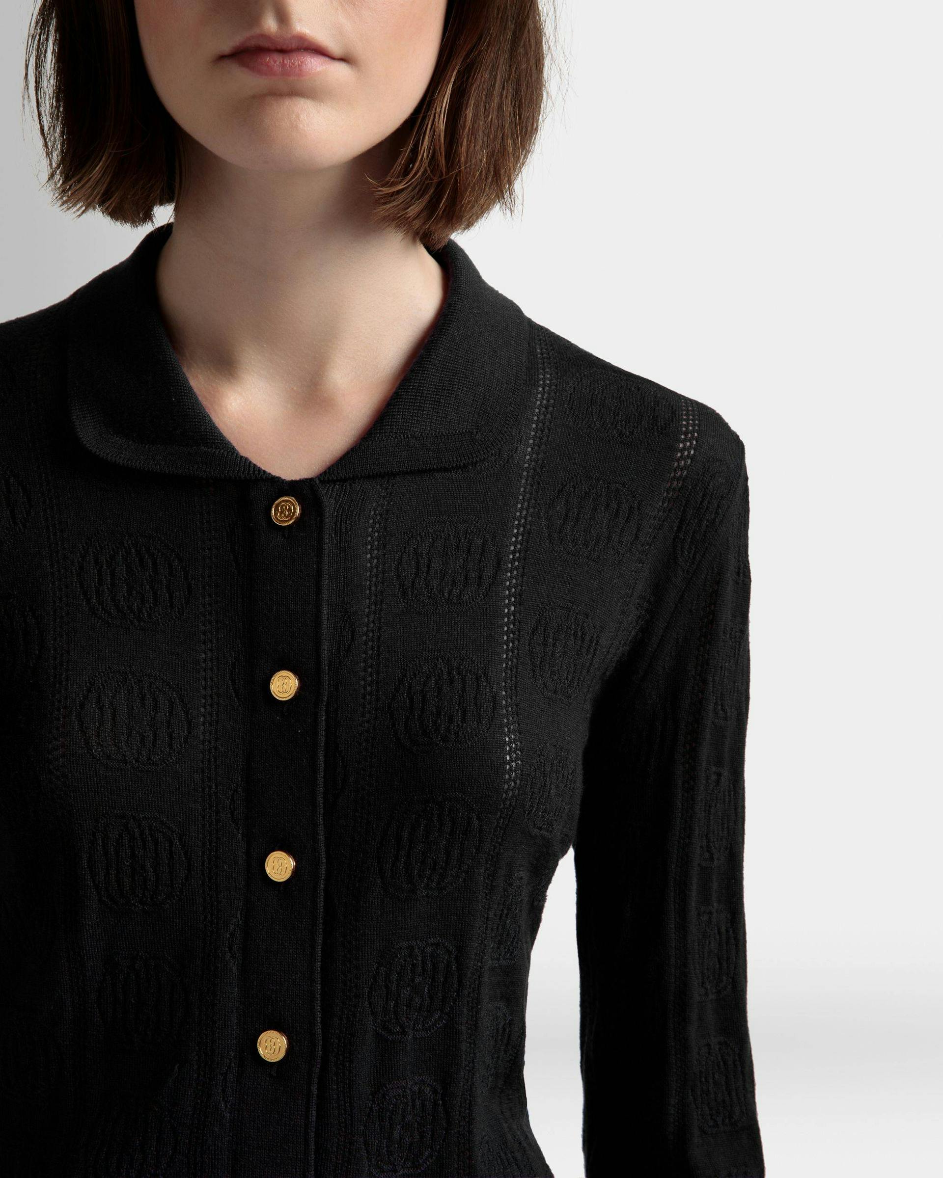 Knit Detail Long Sleeve Polo In Black Wool - Women's - Bally - 03