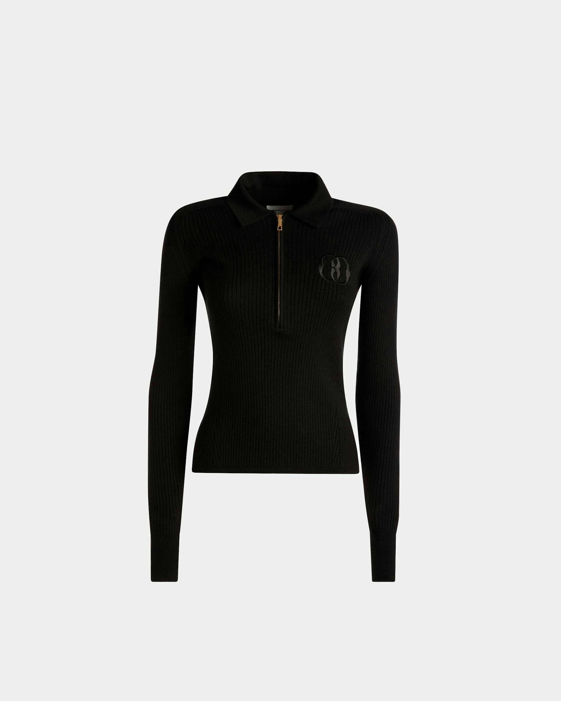Long Sleeve Polo In Black Wool - Women's - Bally - 01