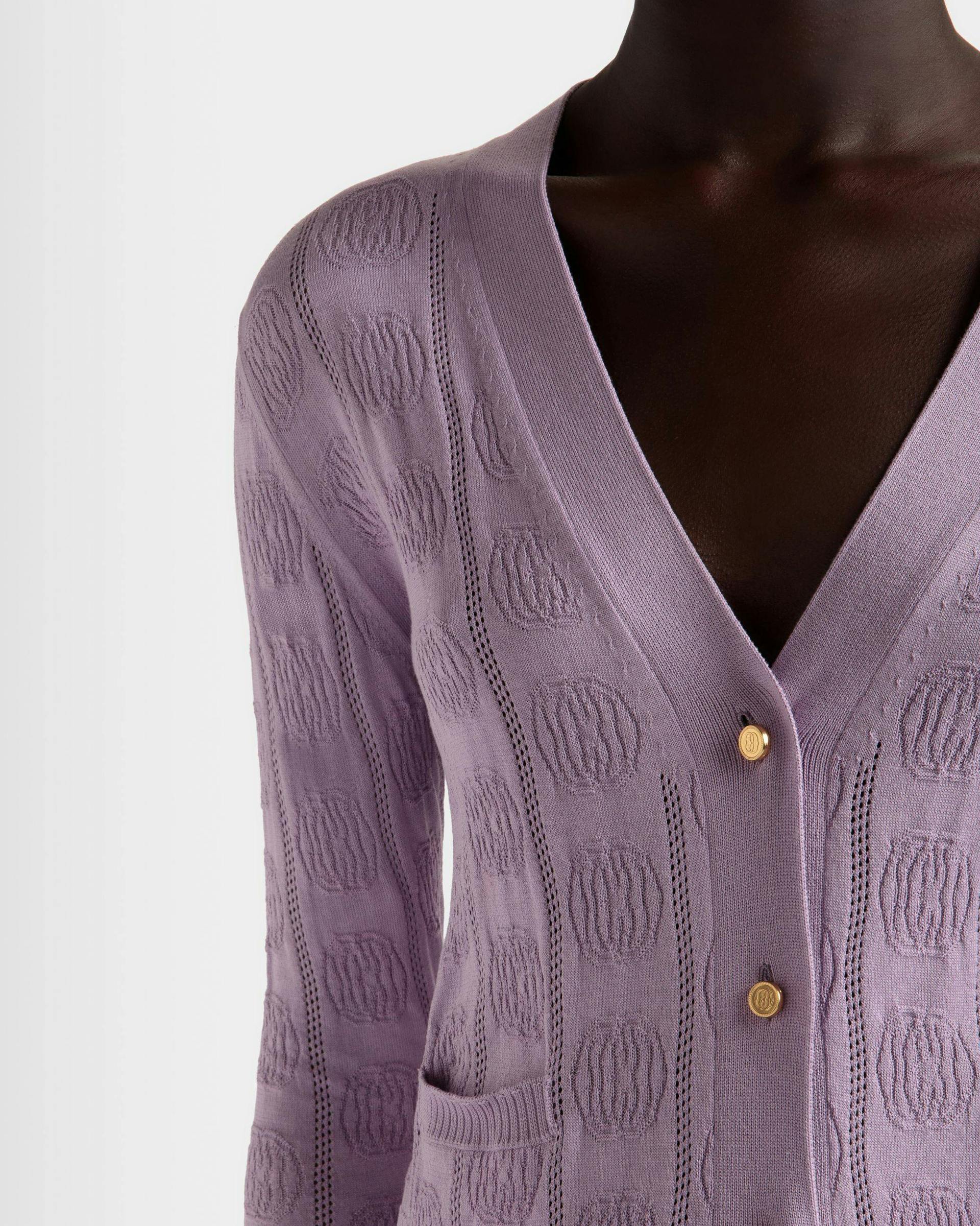 Women's Lilac Cardigan in a Silk Blend | Bally | On Model Detail