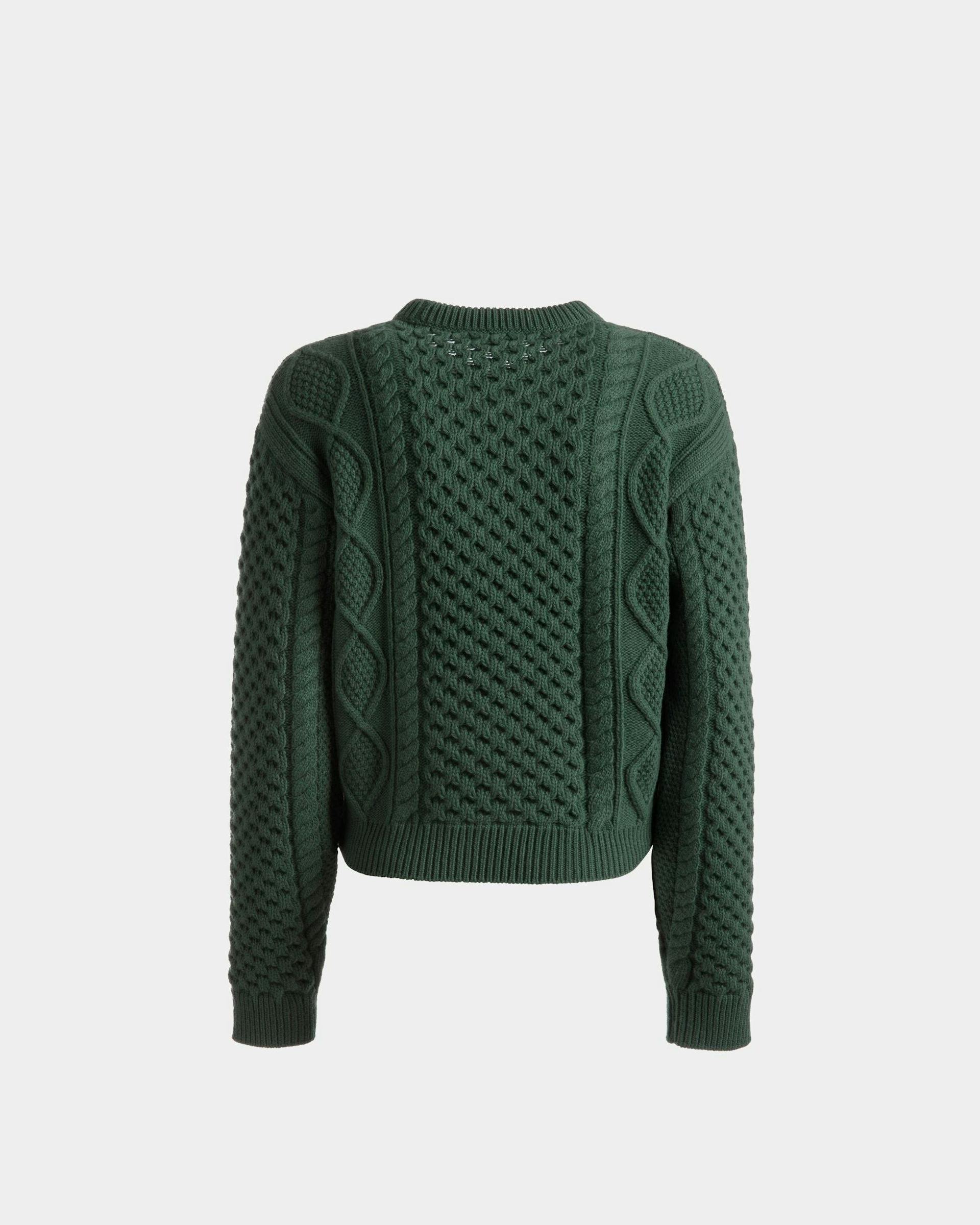 Cable Knit Crew Neck Sweater In Kelly Green Wool - Women's - Bally - 07