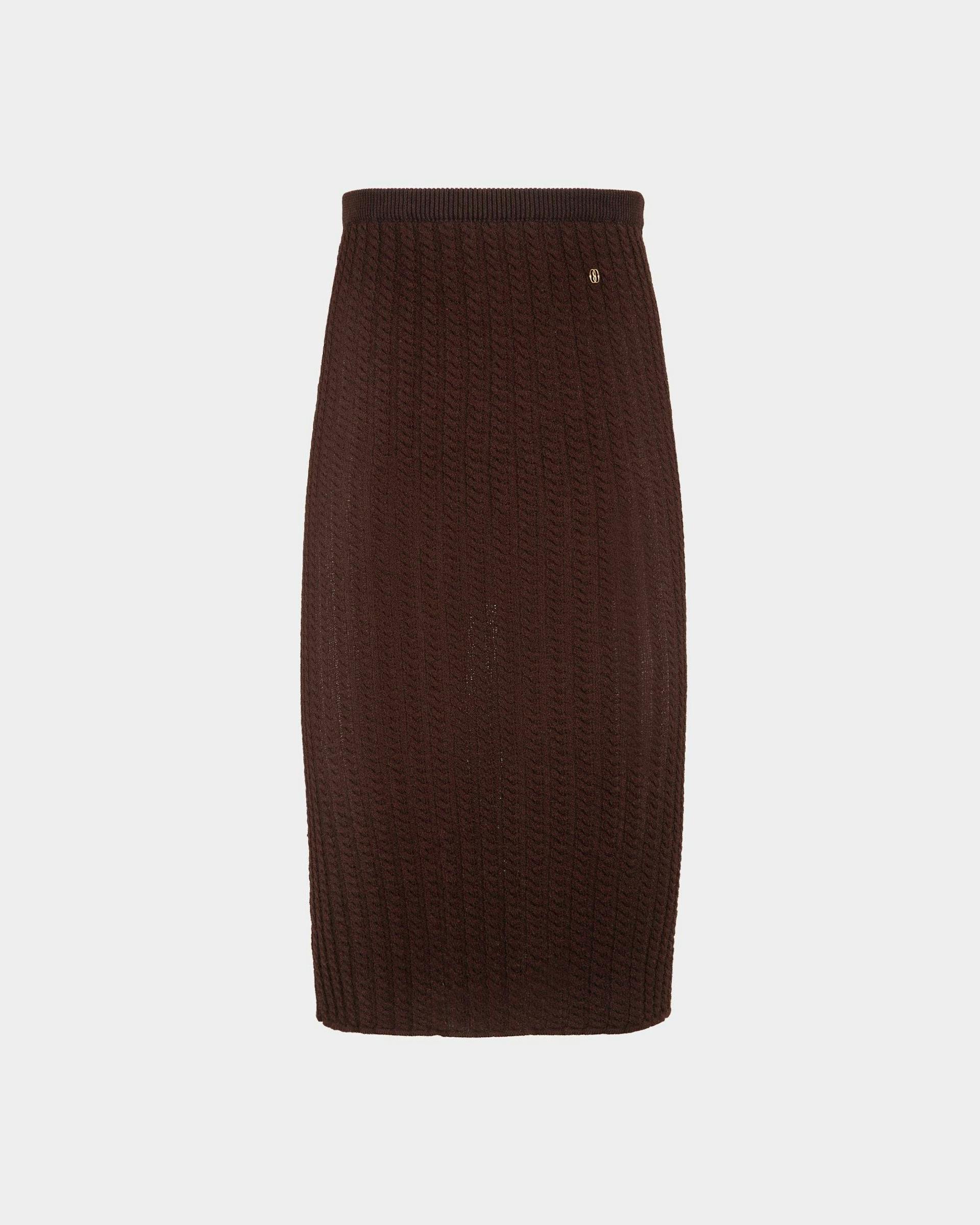 Women's Midi Skirt in Brown Cable Knit Fabric | Bally | Still Life Front