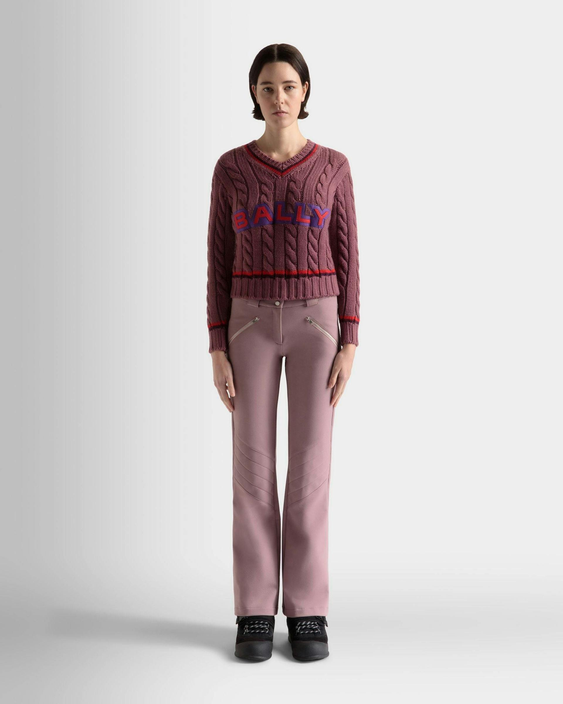 Women's V-Neck Sweater In Light Pink Wool | Bally | On Model Front