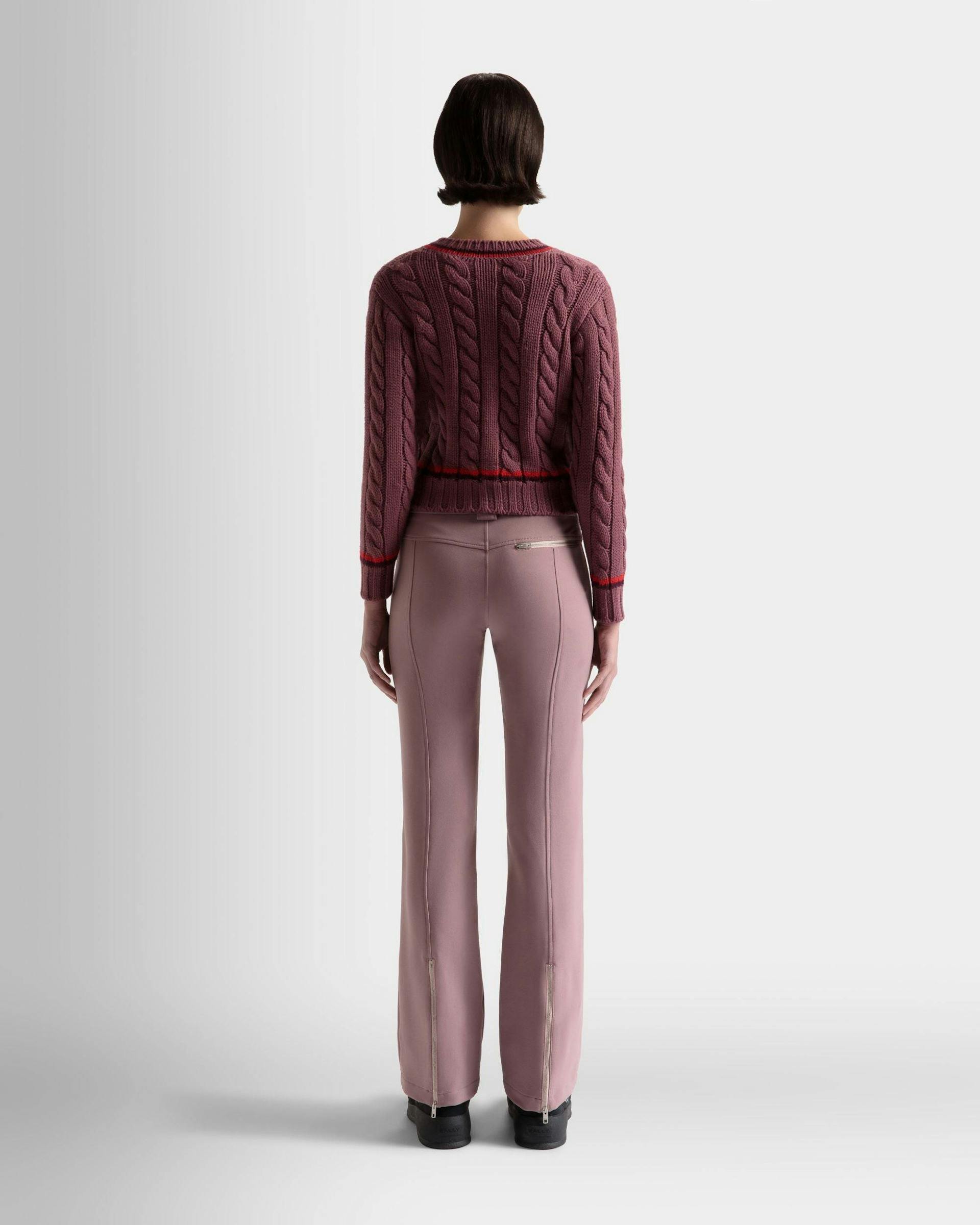 Women's V-Neck Sweater In Light Pink Wool | Bally | On Model Back