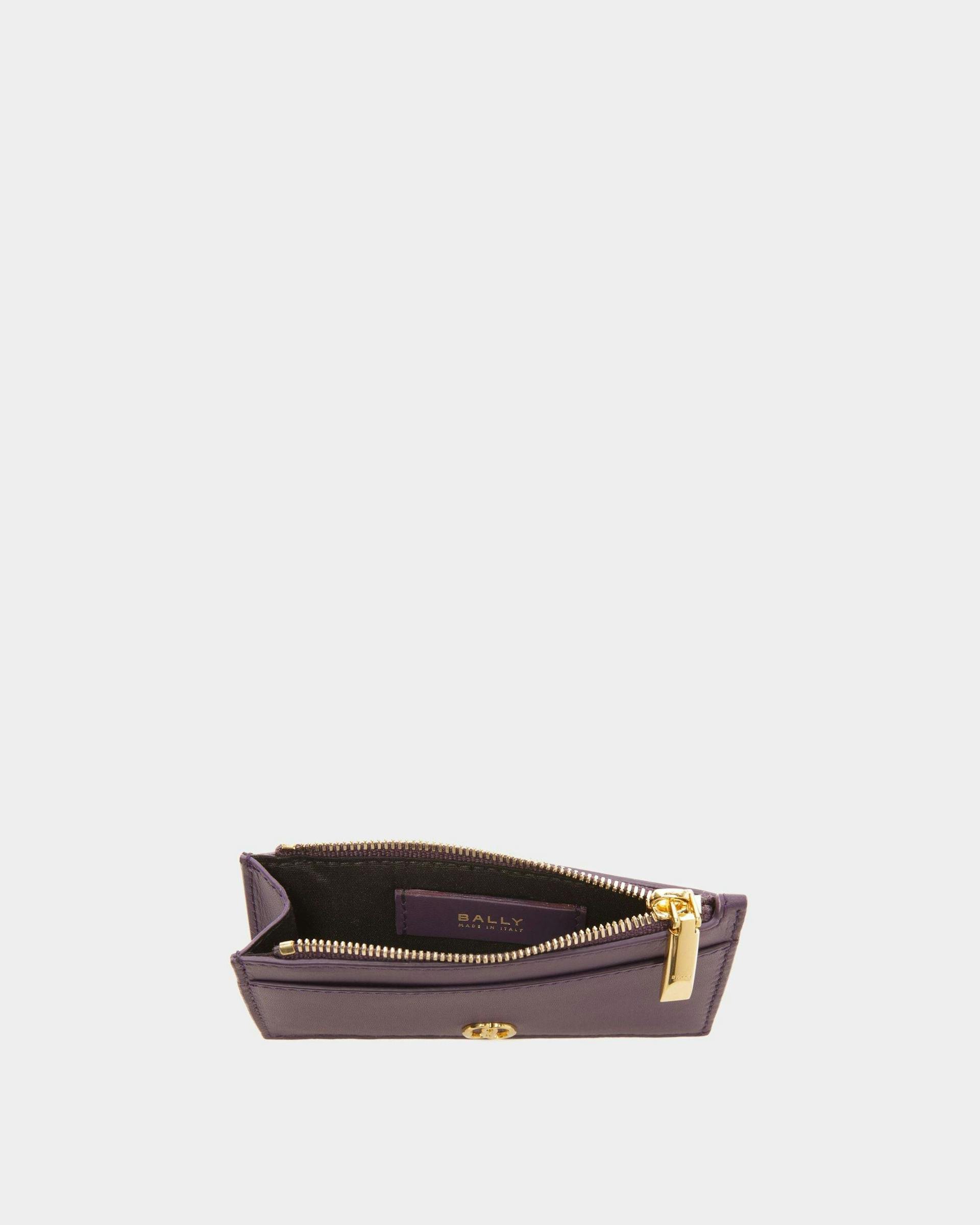 Emblem Business Card Holder In Orchid Leather - Women's - Bally - 03