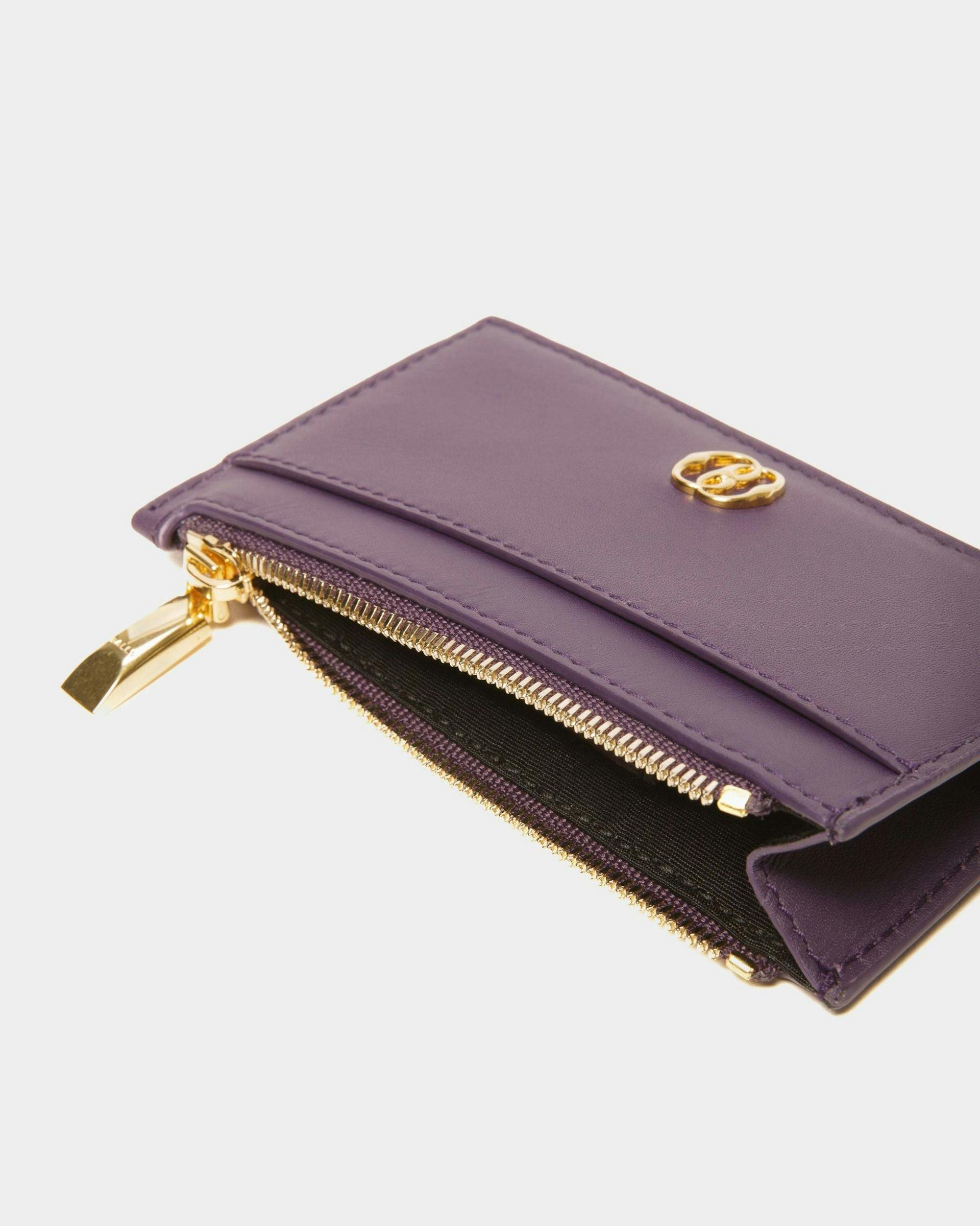 Emblem Business Card Holder In Orchid Leather - Women's - Bally - 04