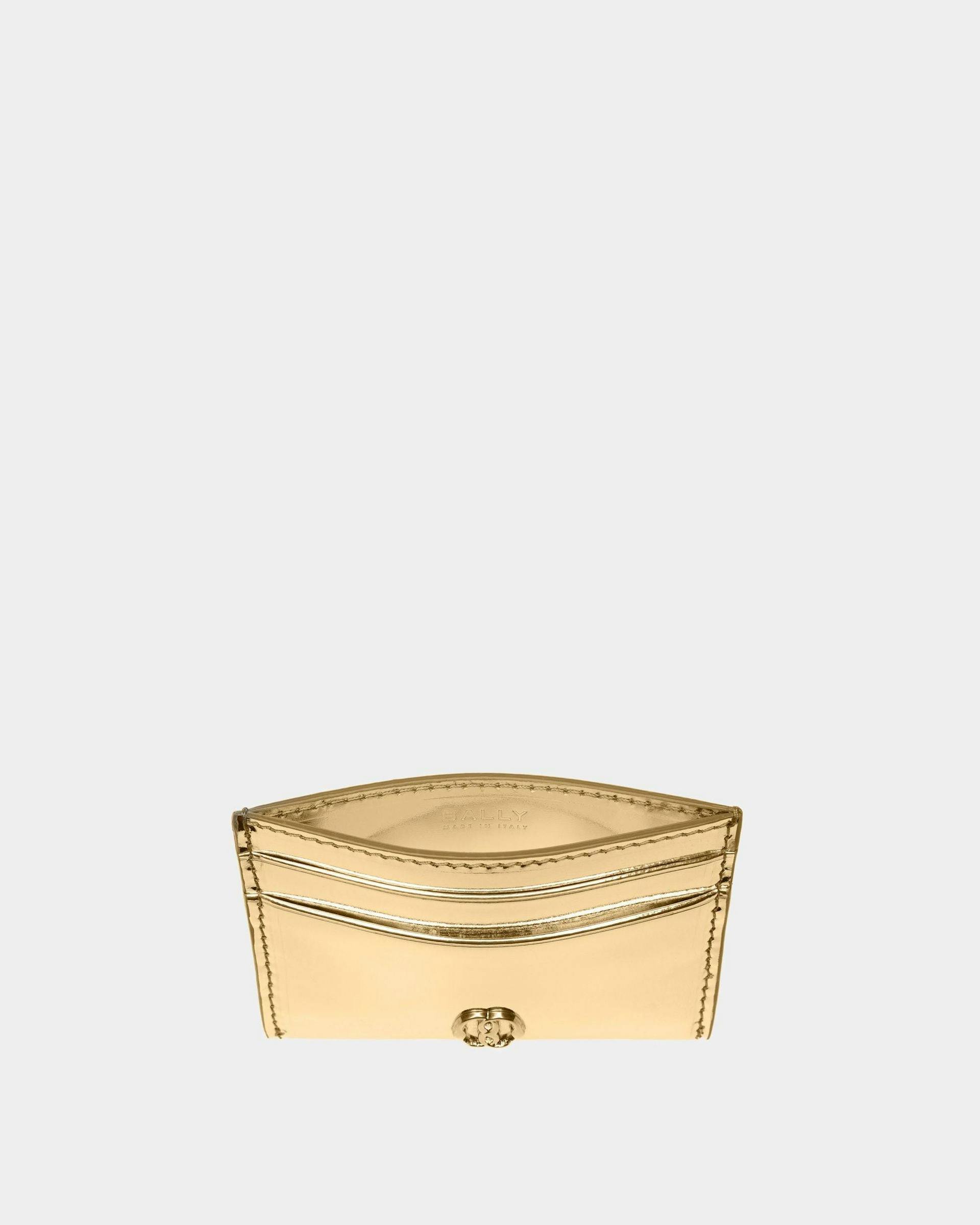 Emblem Business Card Holder In Gold Leather - Women's - Bally - 03