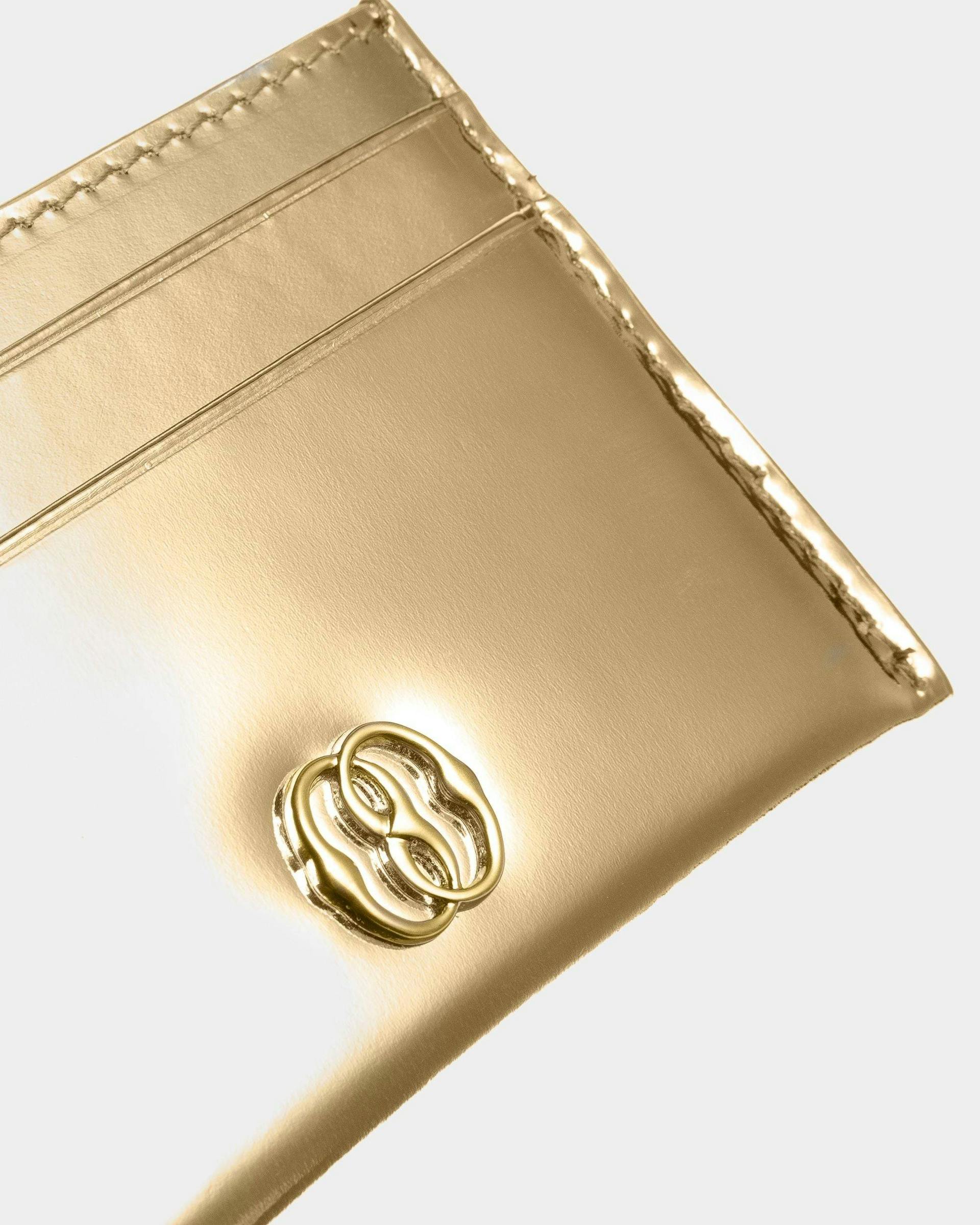 Emblem Business Card Holder In Gold Leather - Women's - Bally - 04
